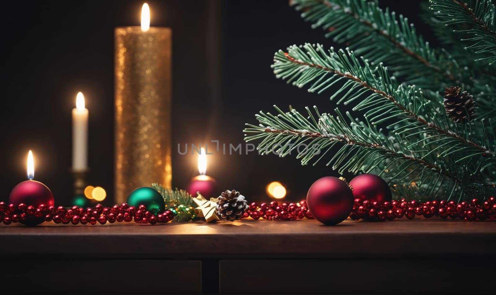 A Christmas tree with candles and ornaments on it