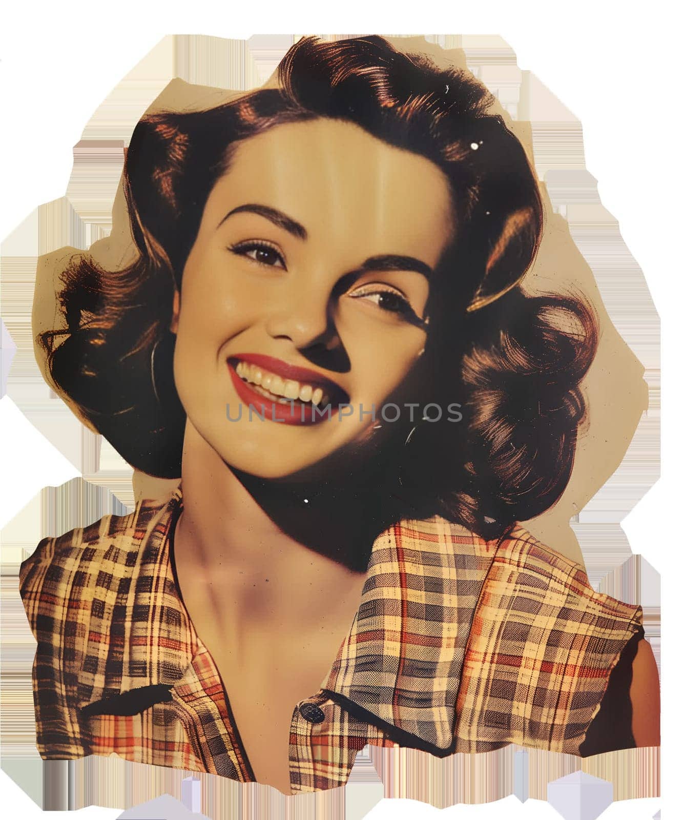 a young retro smiling woman cut out vintage photo