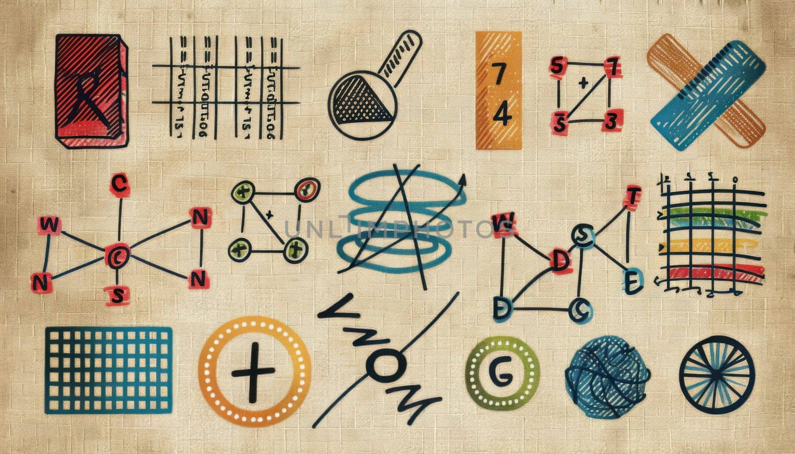 Abstract school doodles on craft paper background