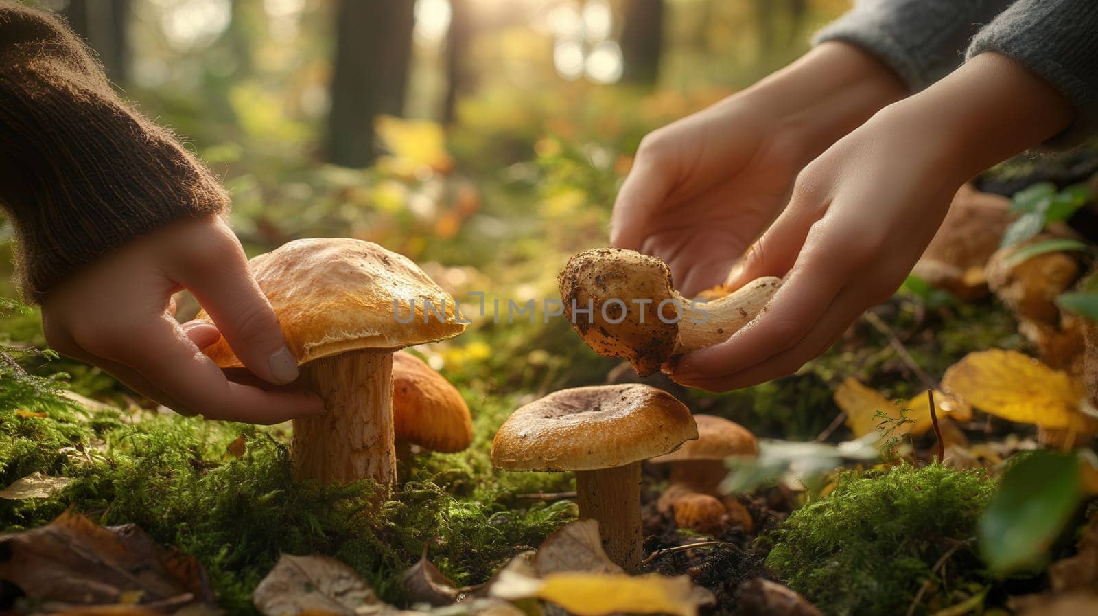 Wild mushroom foraging in the forest background