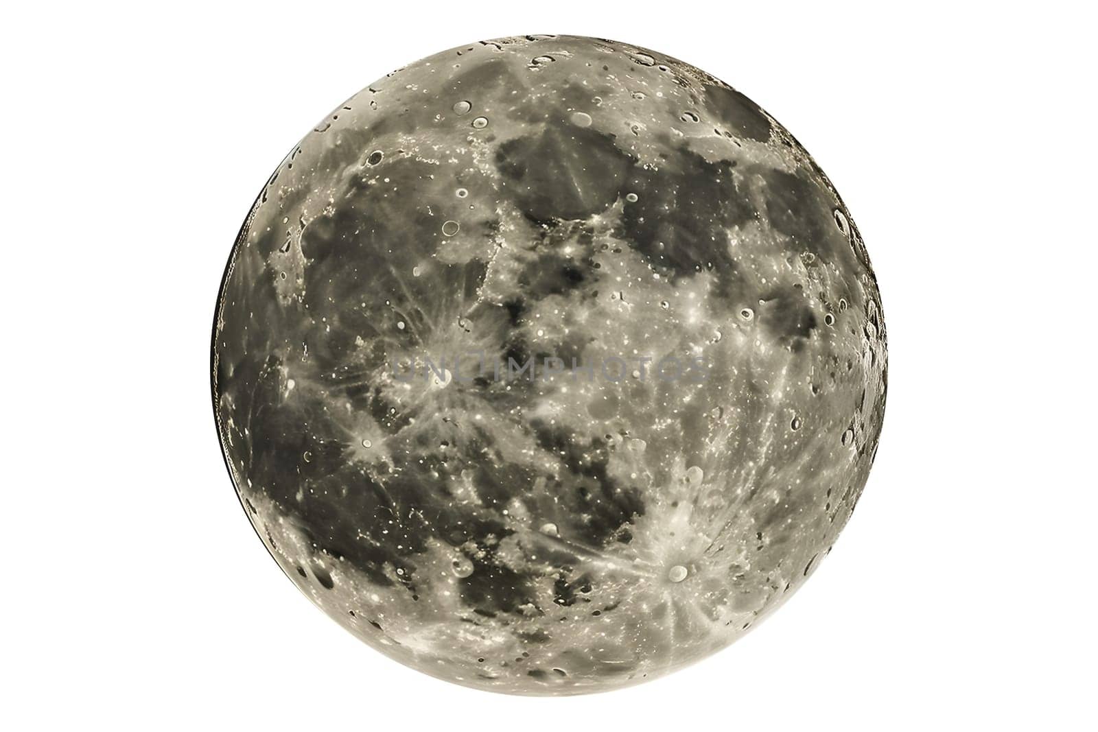 cut out illustration of a moon. A large, round, grey moon with a lot of craters on it.