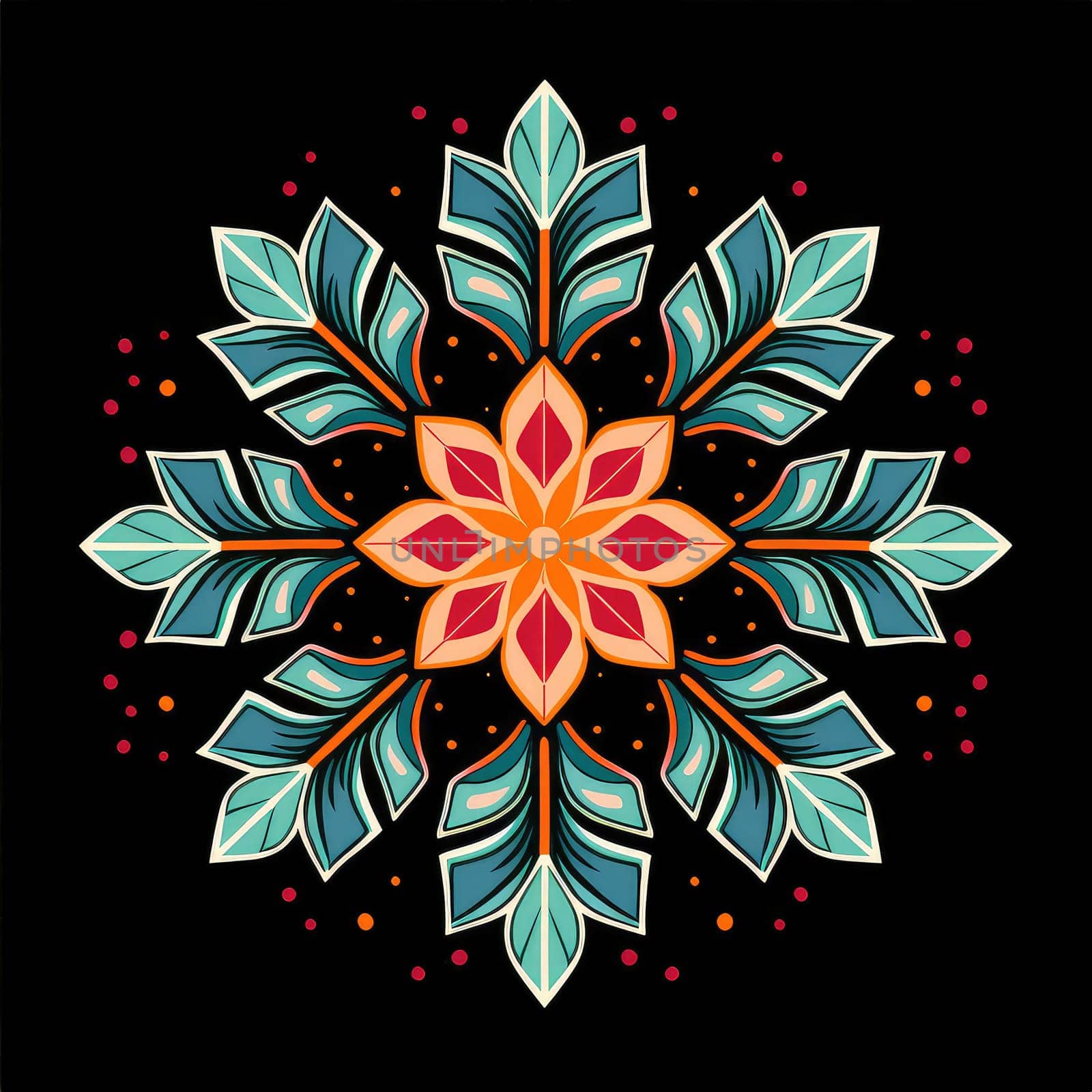 Decorative graphic design element in the form of a snowflake. 