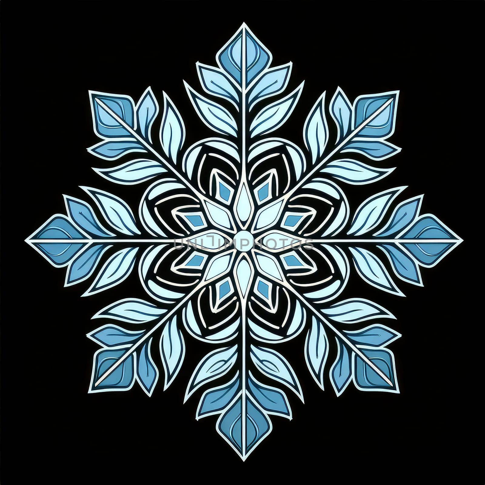 Decorative graphic design element in the form of a snowflake. 