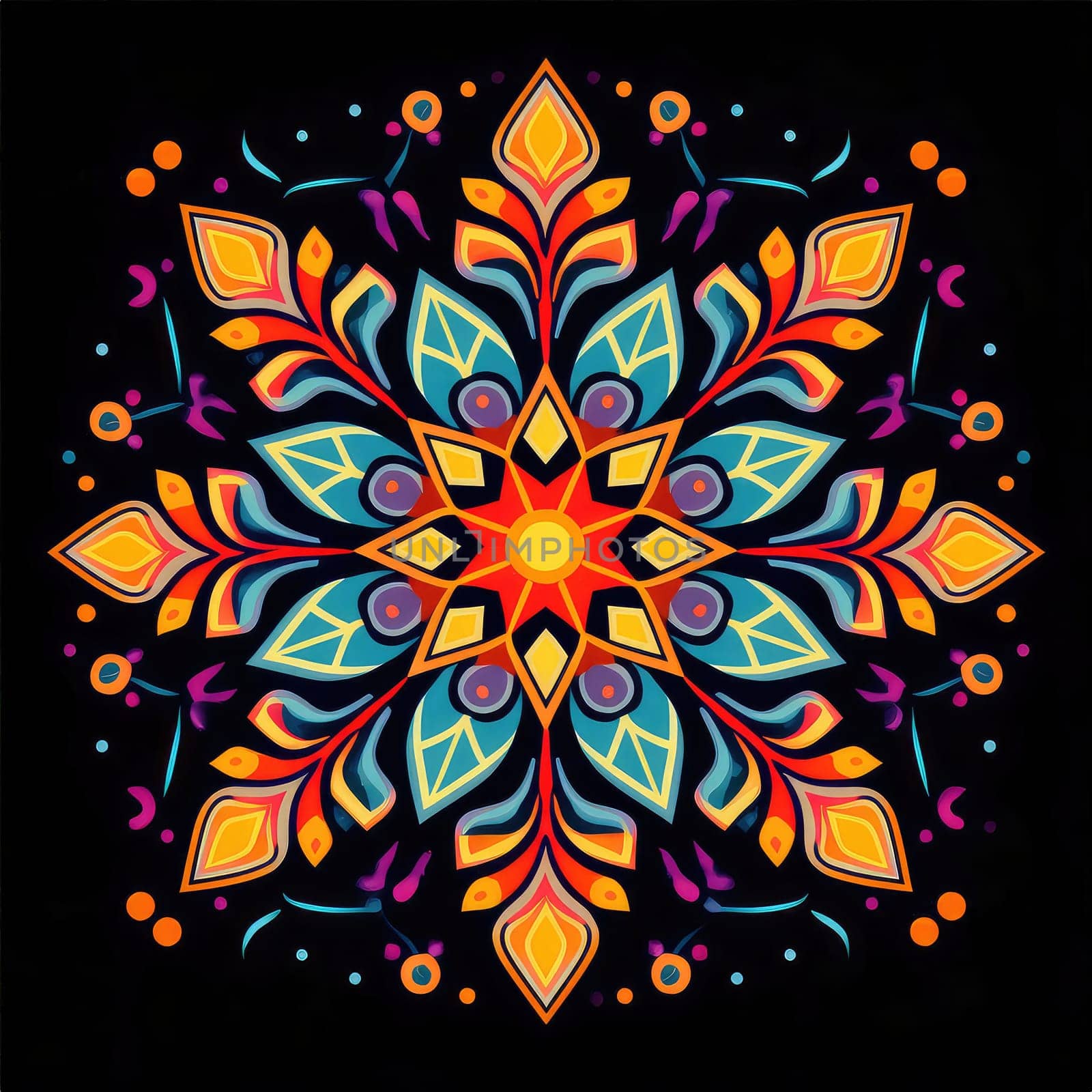 Decorative graphic design element in the form of a snowflake. 