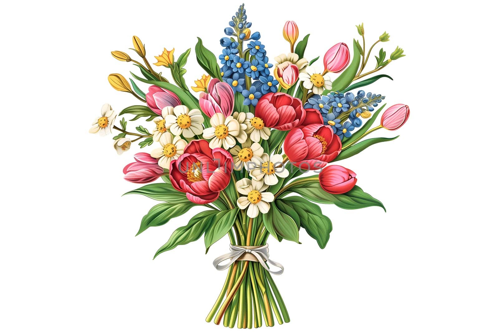 watercolor bouquet of various flowers isolated vintage cut out illustration