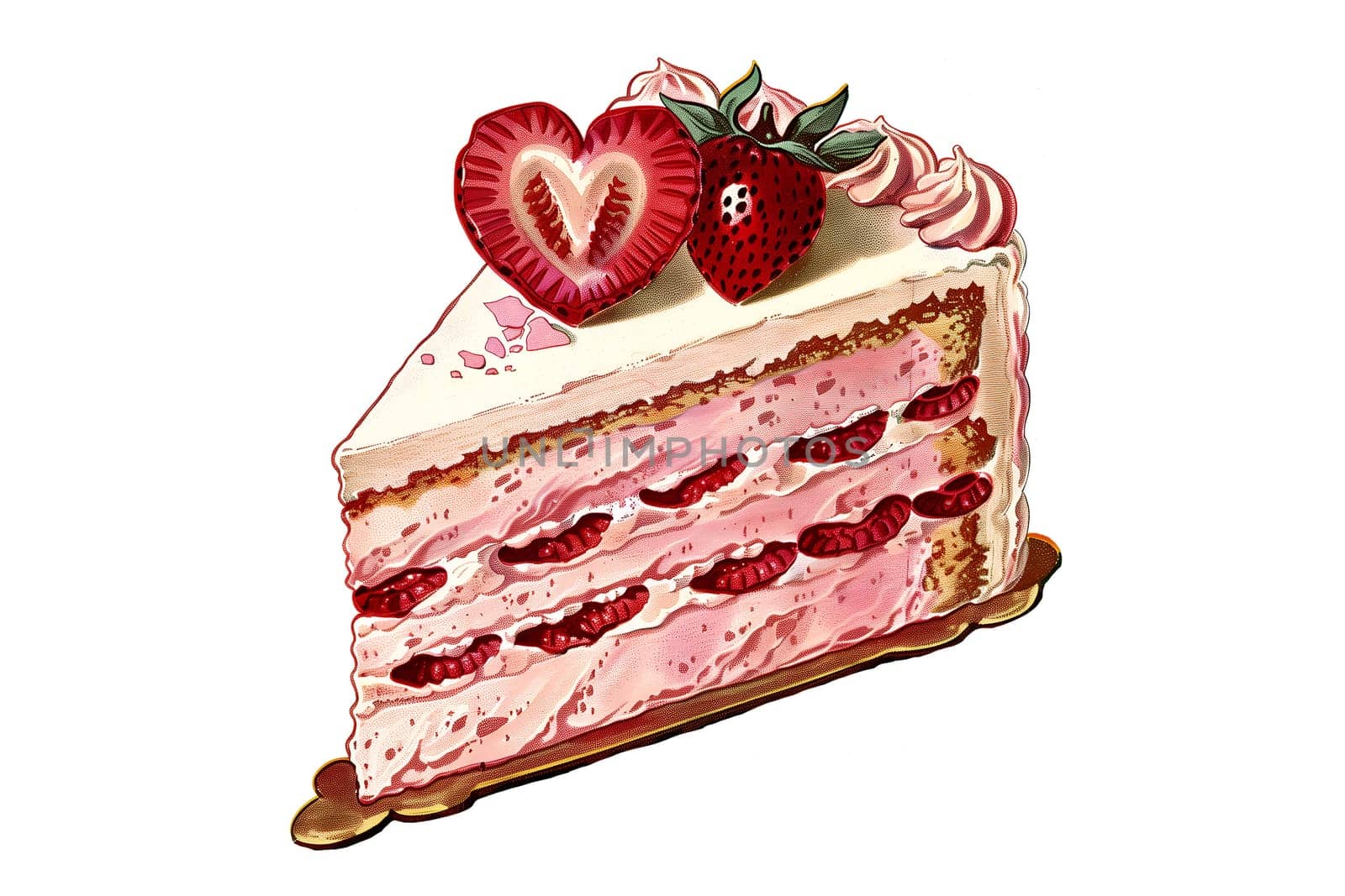 A pink cupcake with raspberries on top cut out vintage illustration