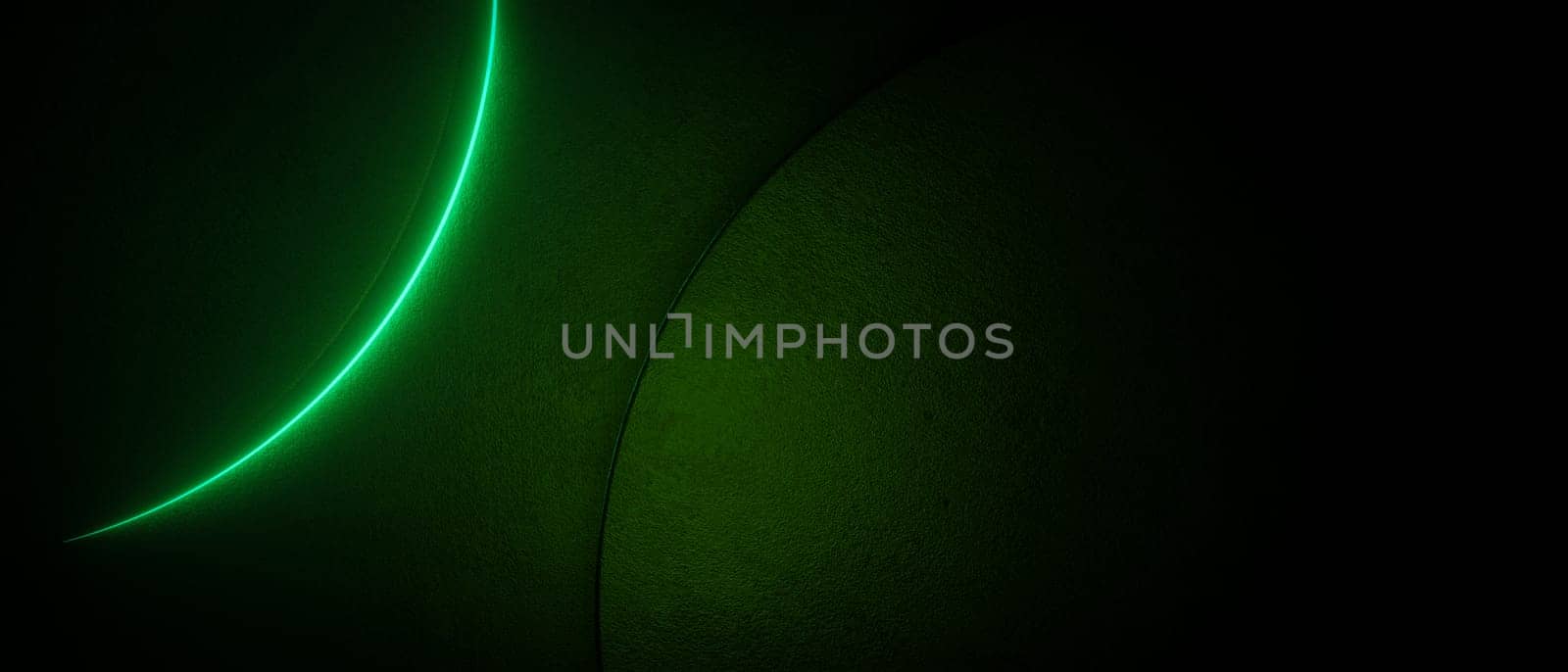 Abstract background featuring a bright neon green light curve against a dark background. The image uses vibrant colors, geometric shapes, and digital techniques to create a futuristic and modern aesthetic.