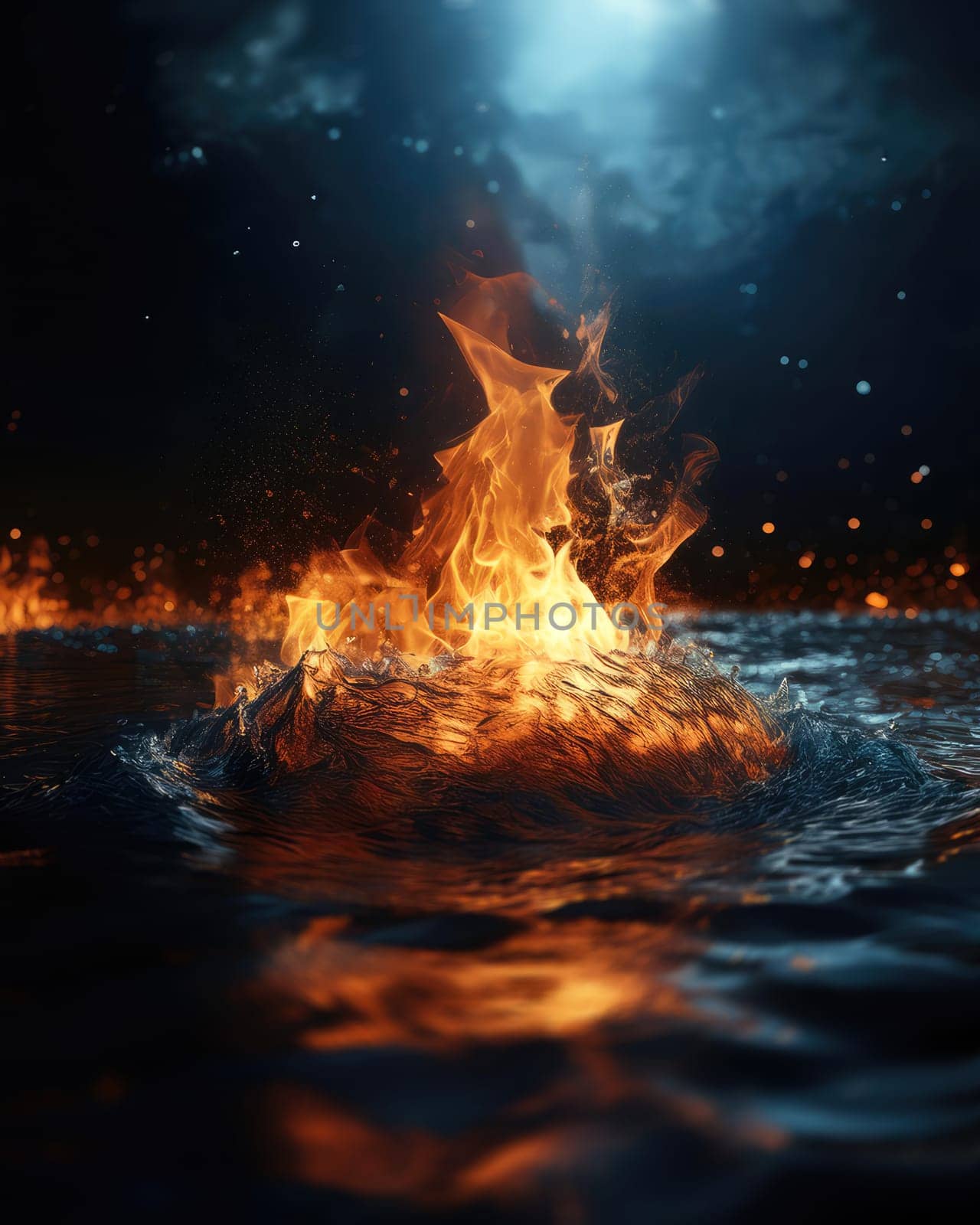 Fiery flames clash with surging water in a dynamic battle of elements. The wild flame battles the cool water in an iconic elemental confrontation.