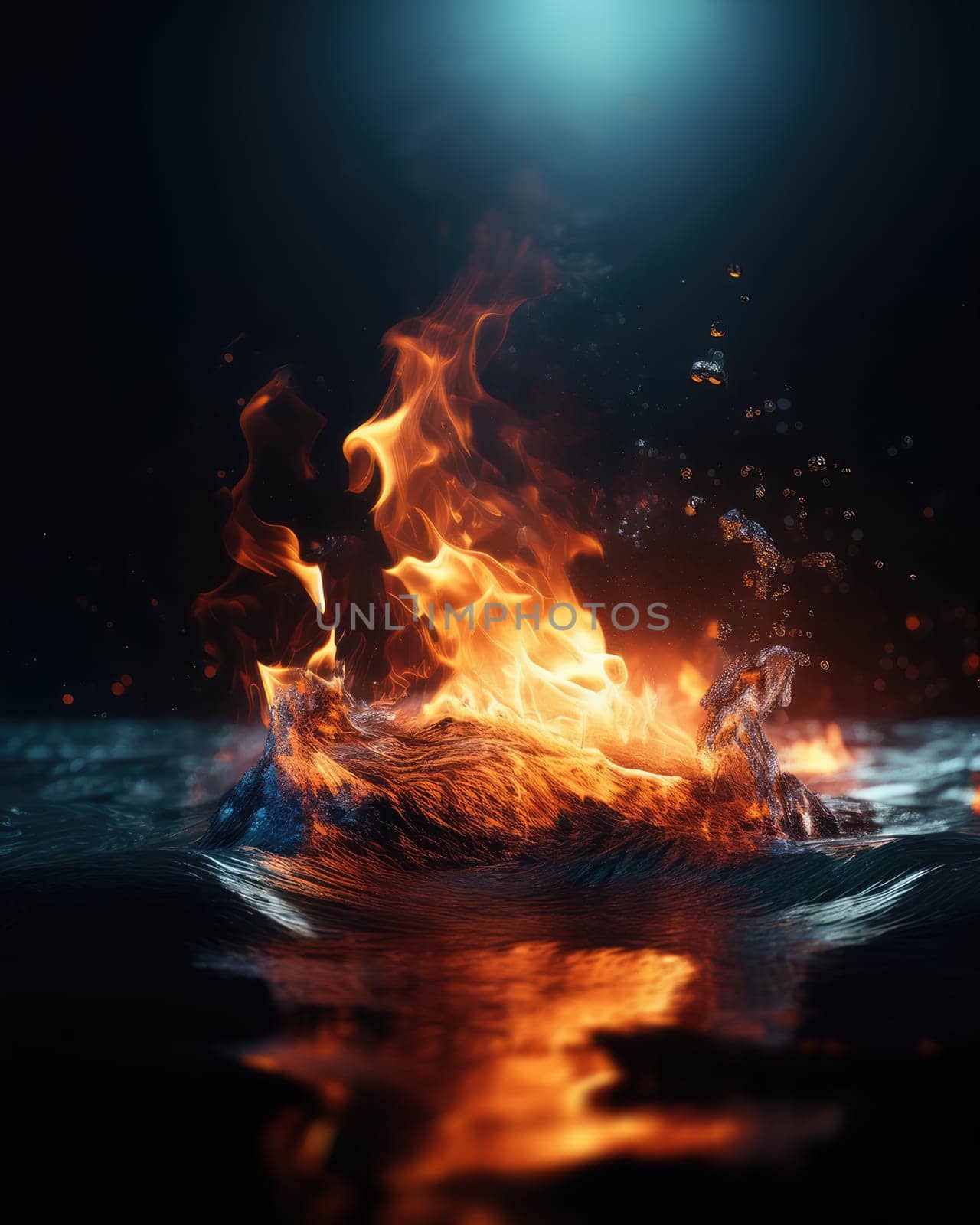 Fiery flames clash with surging water in a dynamic battle of elements. The wild flame battles the cool water in an iconic elemental confrontation.