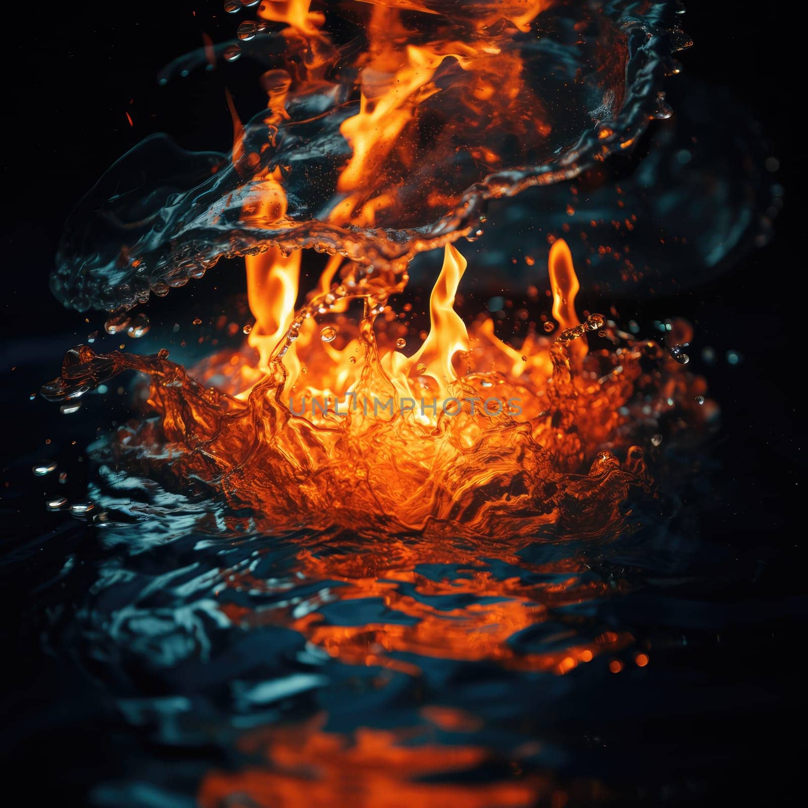 Fiery flames clash with surging water in a dynamic battle of elements. The wild flame battles the cool water in an iconic elemental confrontation.