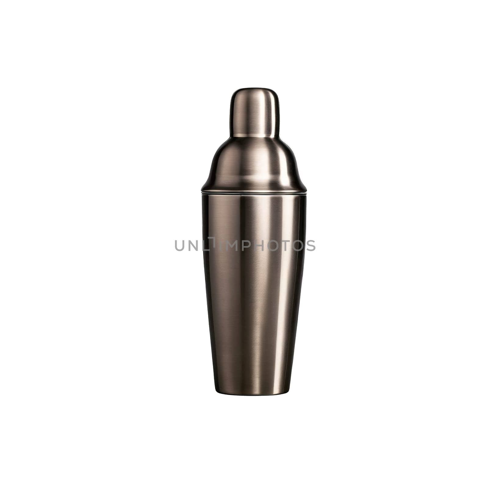 Sleek stainless steel cocktail shaker with a gunmetal finish showcasing a frothy espresso martini Mockup. Drink isolated on transparent background