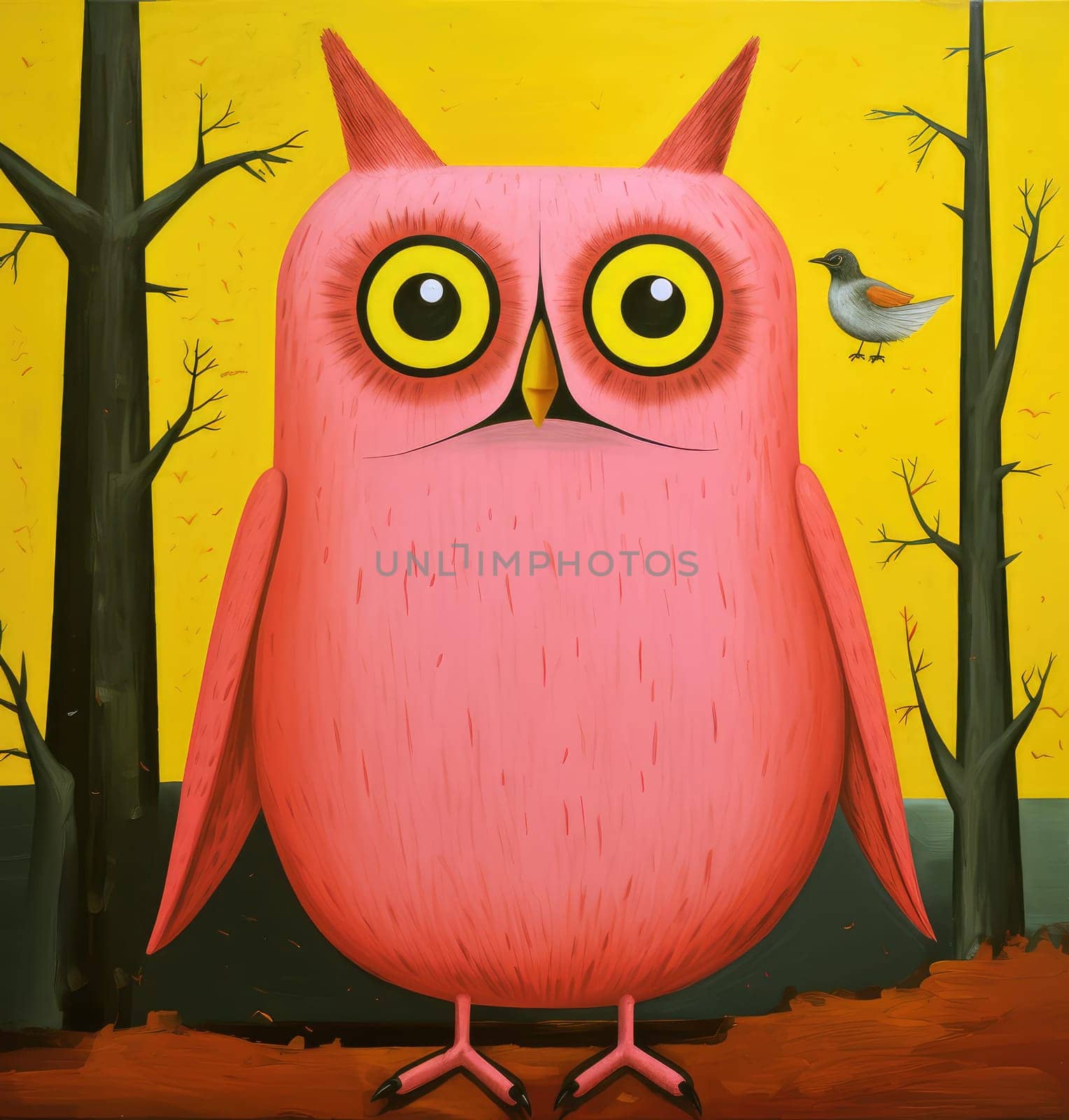 Abstract sorrealistic painting of creatures in psychedelic pop art style. Otherworld of fantasy and grotesque forms. 