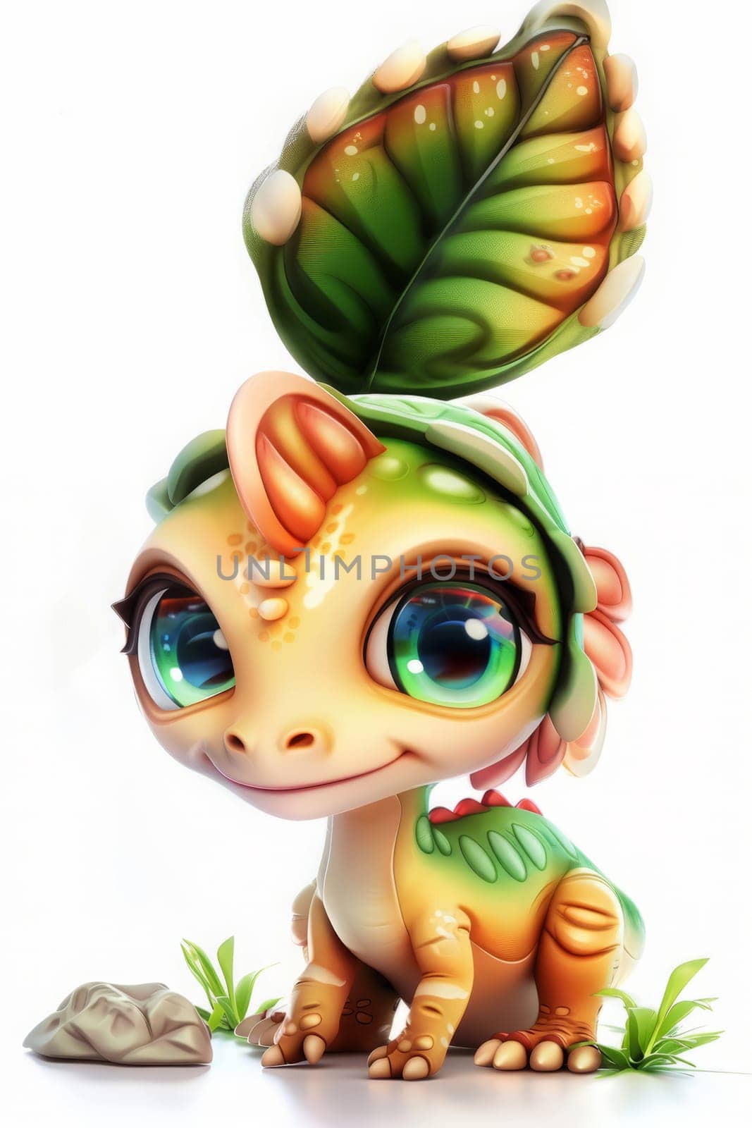 Adorable baby parasaurolophus dinosaur illustration on white background. baby