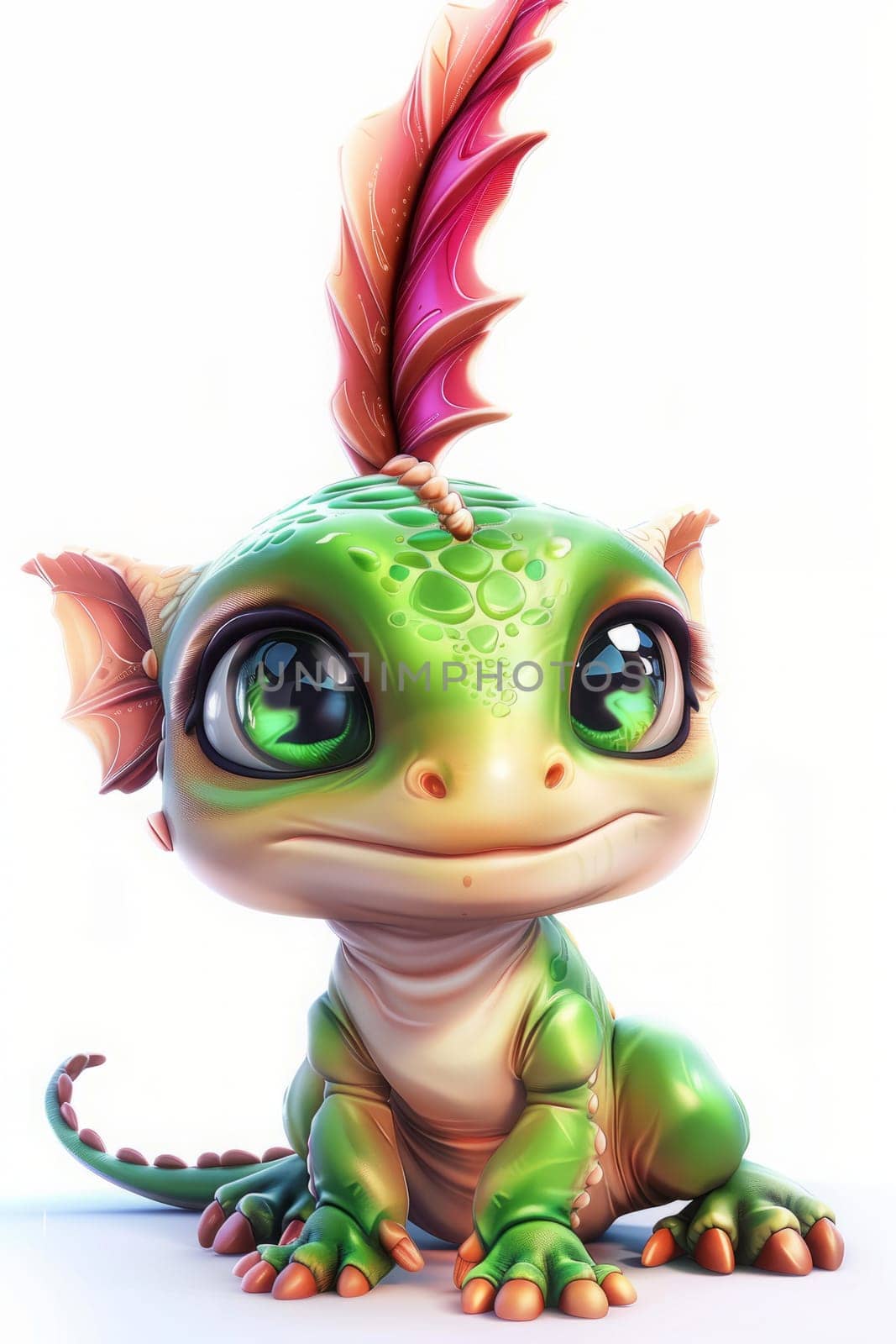 Adorable cartoon baby iguanodon with colorful features on white background - perfect for kids' decor. baby