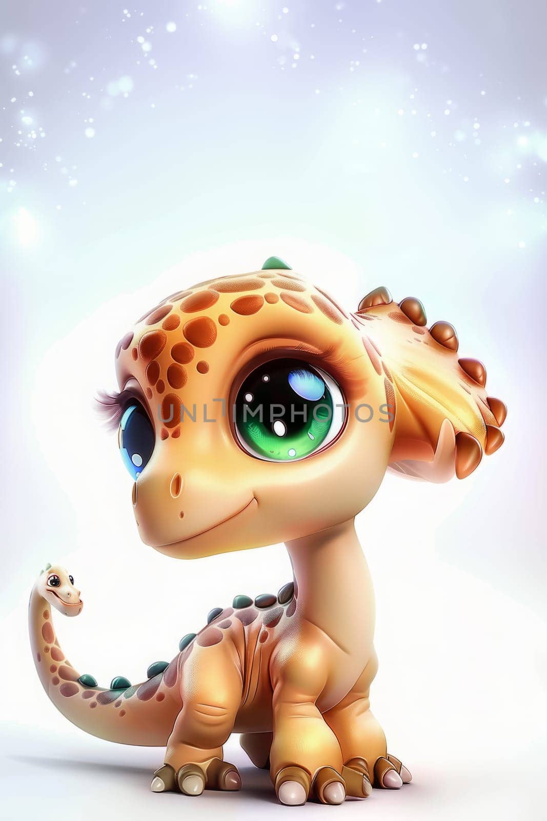 Adorable baby diplodocus dinosaur on a white background for children's decor and learning. baby