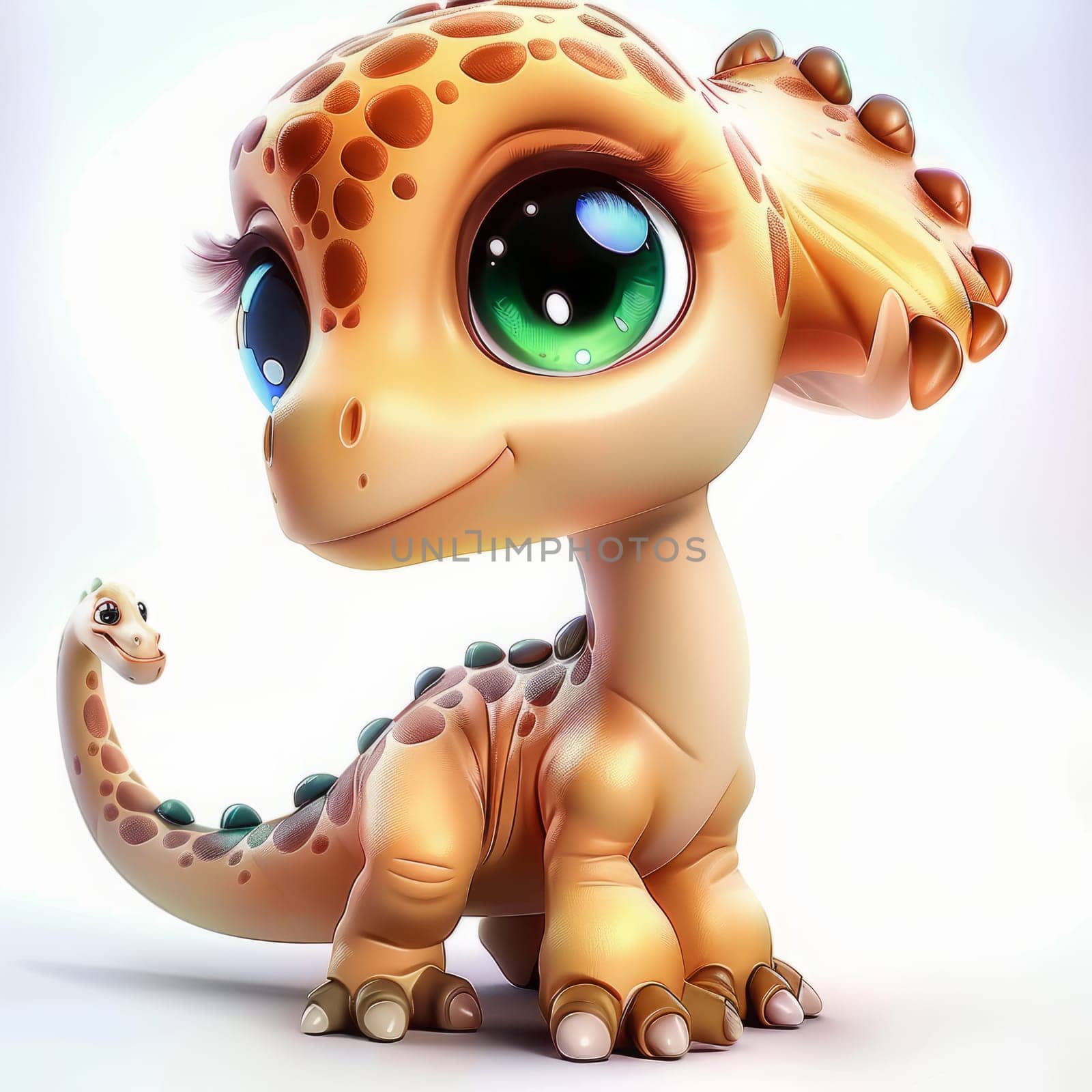 Adorable baby diplodocus with big eyes on white background. baby