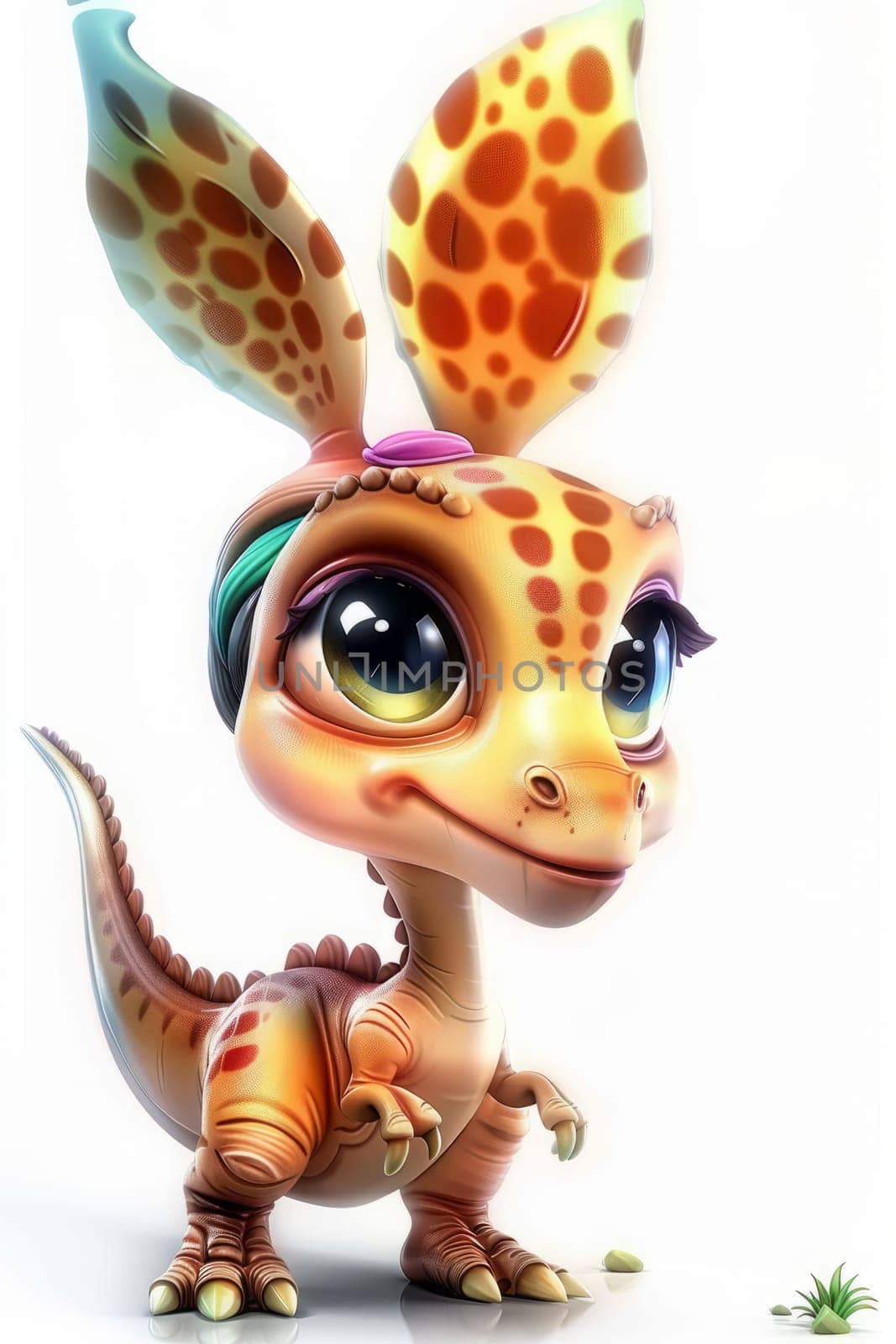 Charming baby carnotaurus with polka dots isolated on white background. baby