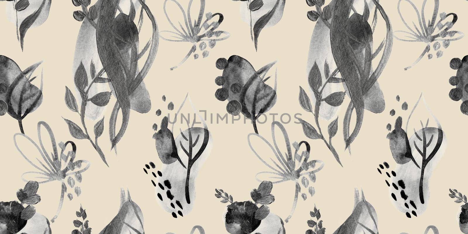 Seamless abstract pattern with gouache painted geometric shapes ovals and dots for textile design and autumn prints