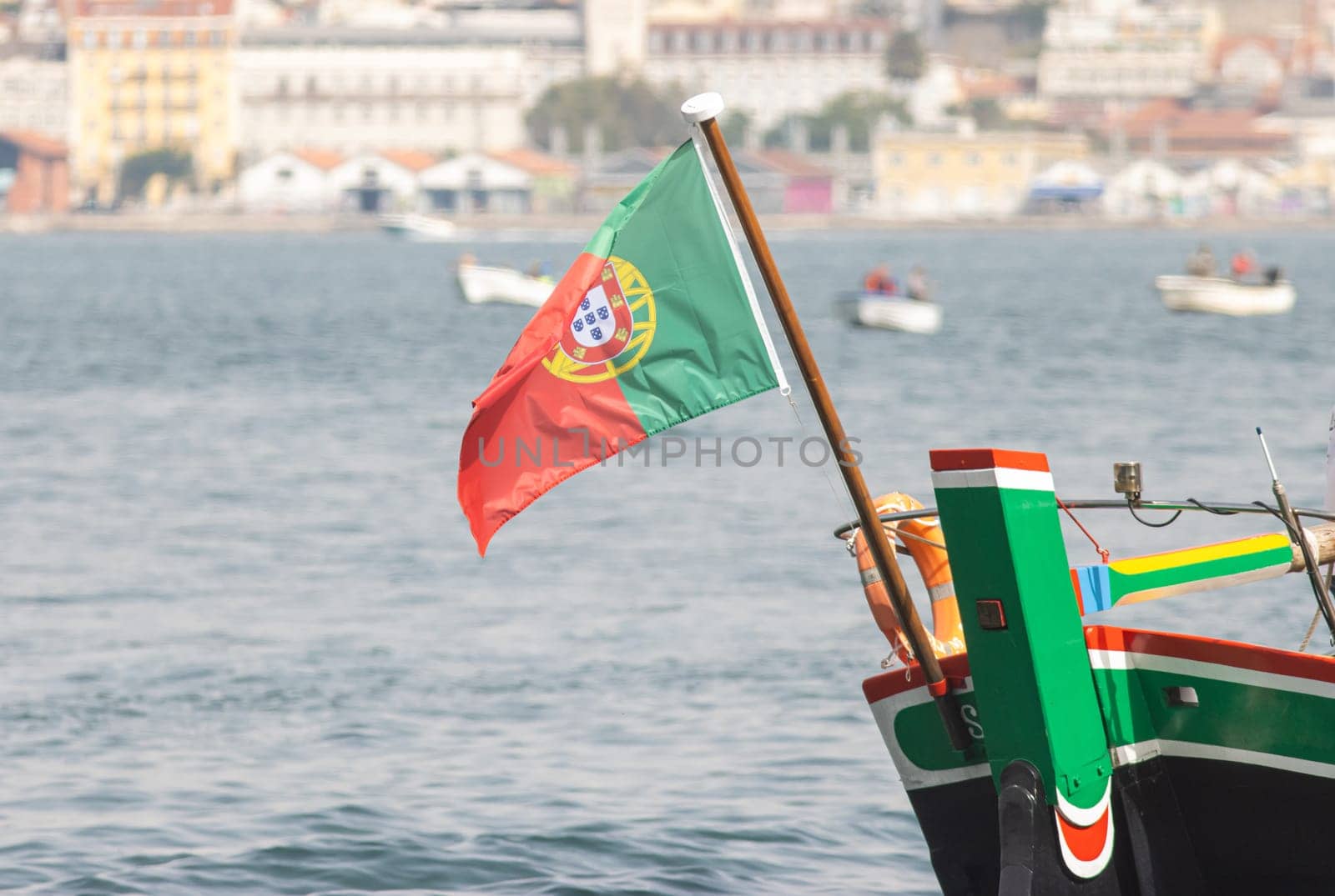 National flag of Portugal waving in the wind on ship's mast by Studia72