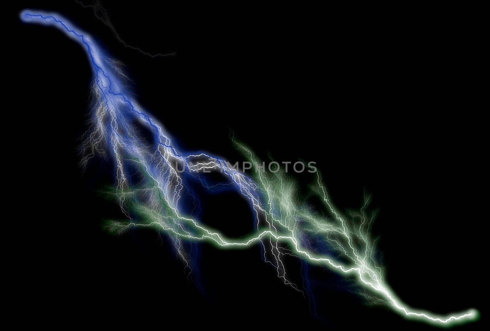 Concept of outstretched hands in the form of lightning bolts isolated on a black background.