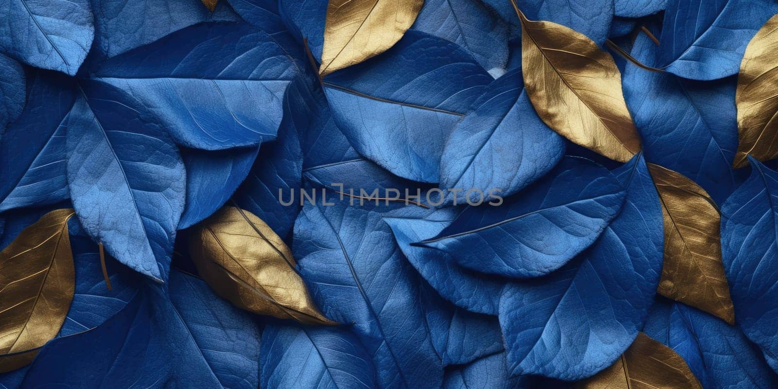 Dry Gold Blue leaves Surface textured background, realism, realistic, hyper realistic. Generative AI weber. by biancoblue