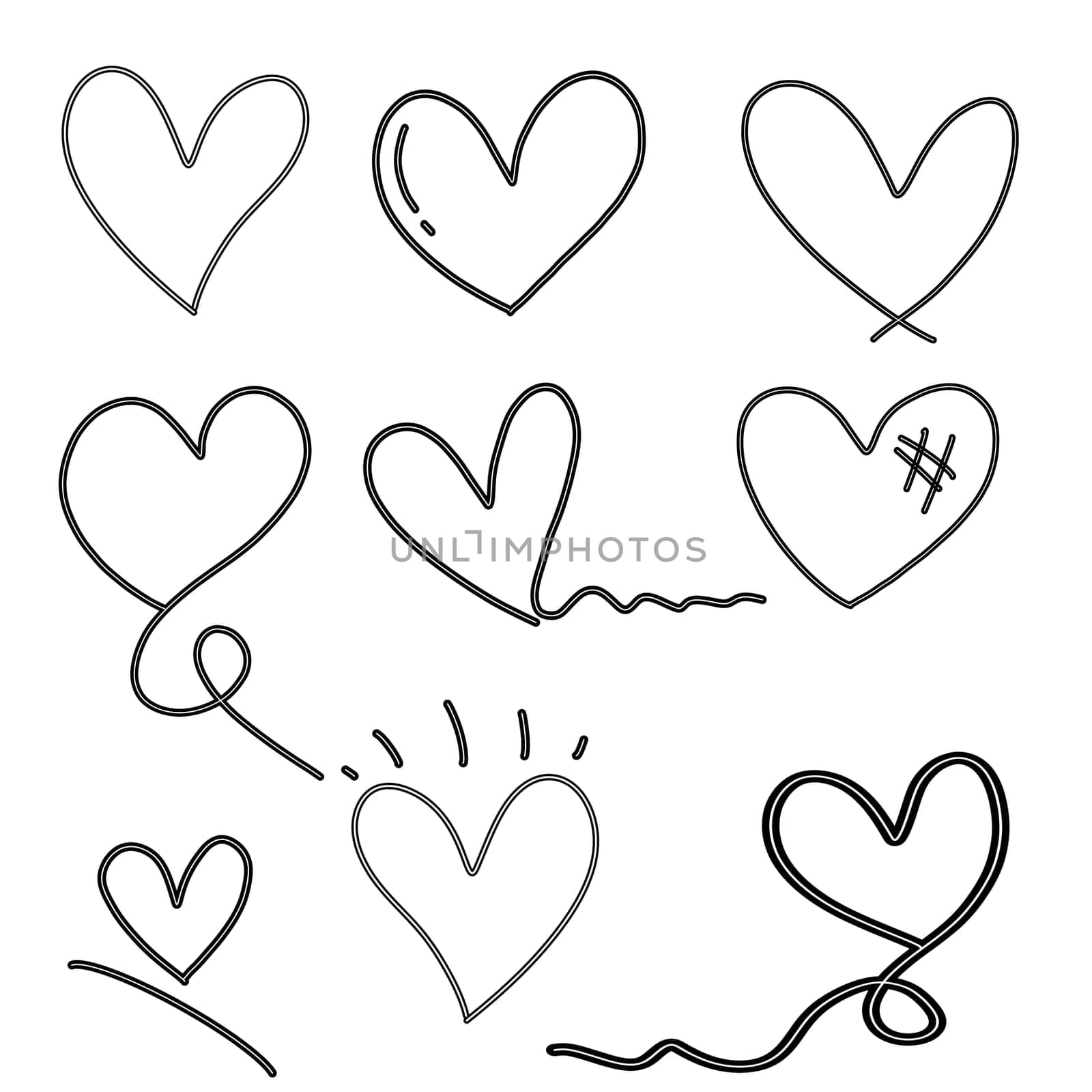 Hand drawn line heart on white background. Isolated by sarayut_thaneerat