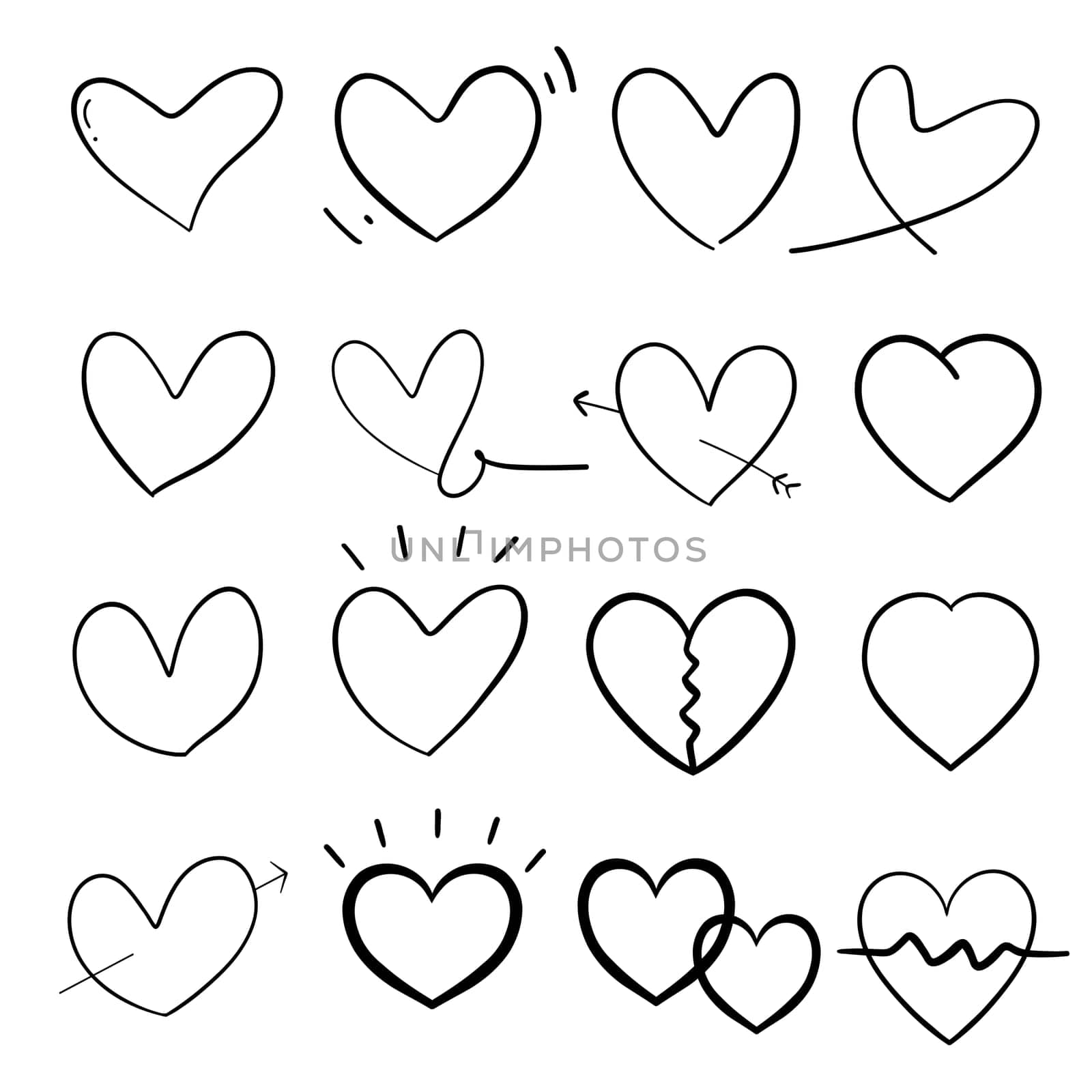 Hand drawn line heart on white background. Isolated by sarayut_thaneerat