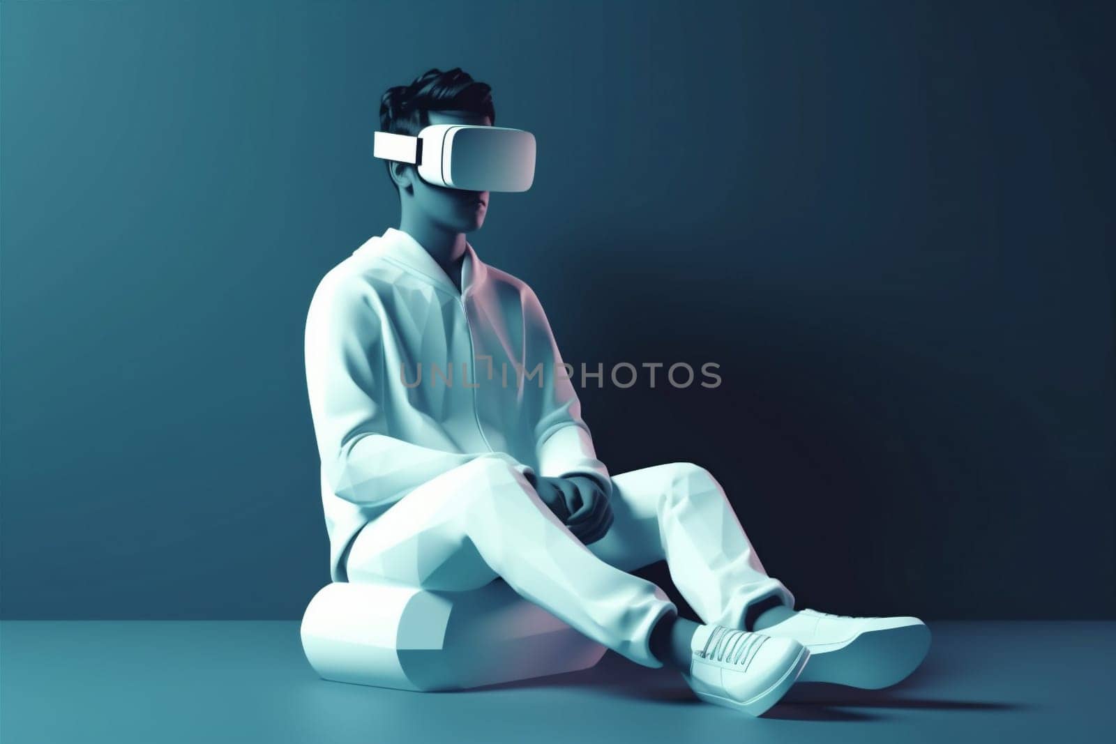 gadget man future cyber technology vr headset futuristic digital goggles glasses. Generative AI. by Vichizh