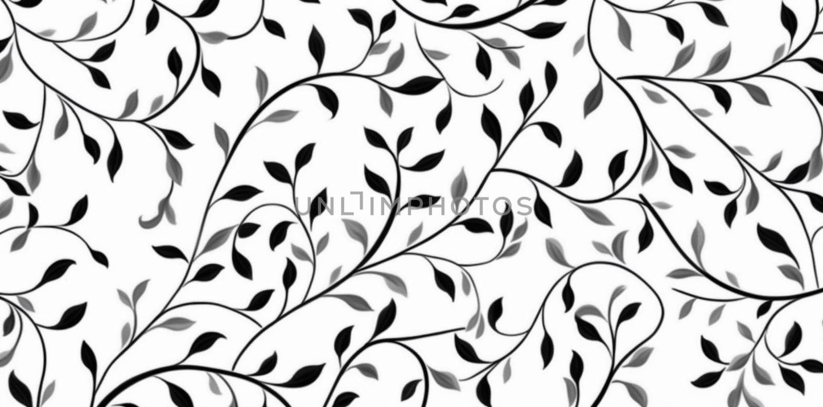design element ornament curl floral pattern illustration black leaf wallpaper nature victorian repeat decoration flower white scroll abstract plant fabric. Generative AI.