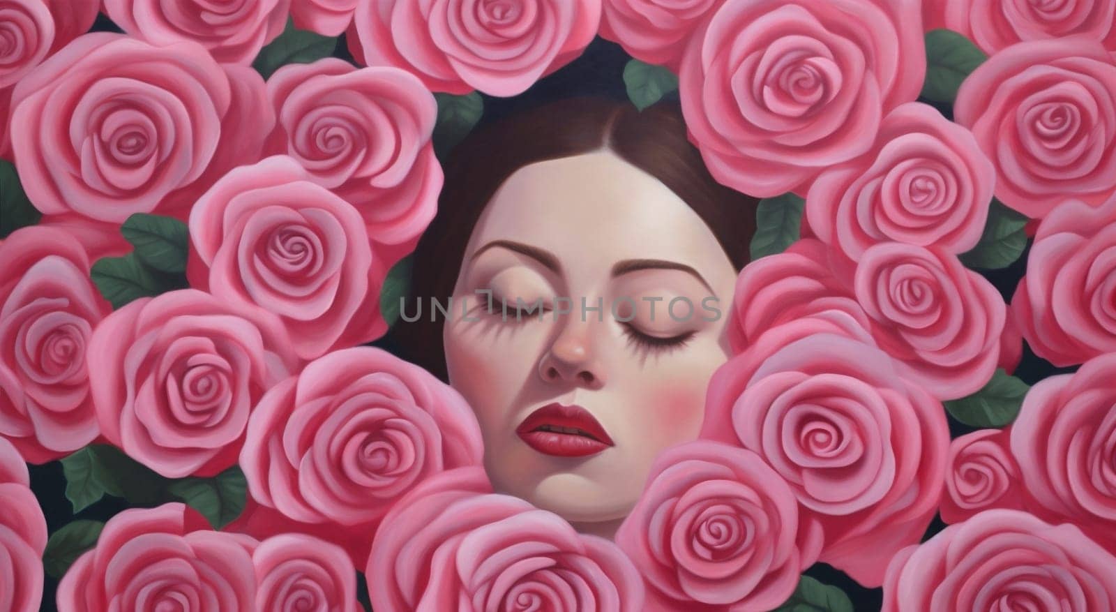 woman lady flower fashion rose peony art beauty illustration trendy face. Generative AI. by Vichizh