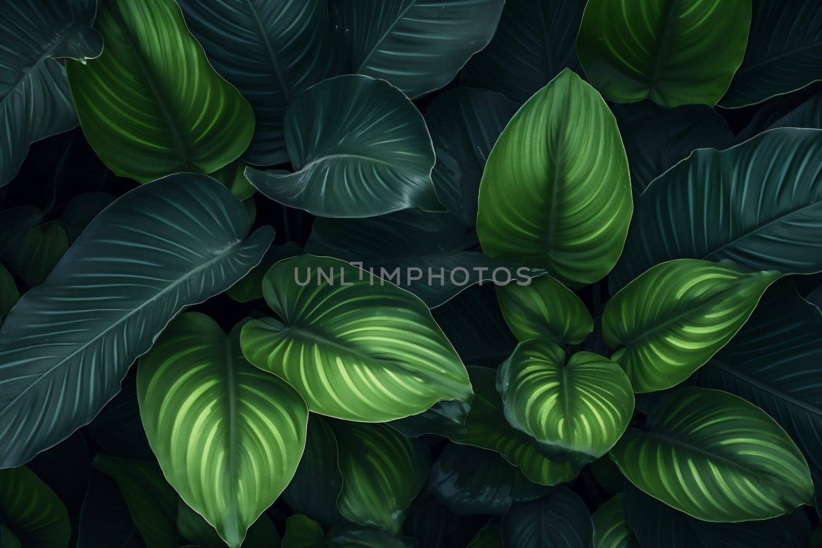 nature tree colourful leaf forest background tropical green jungle palm bright. Generative AI. by Vichizh