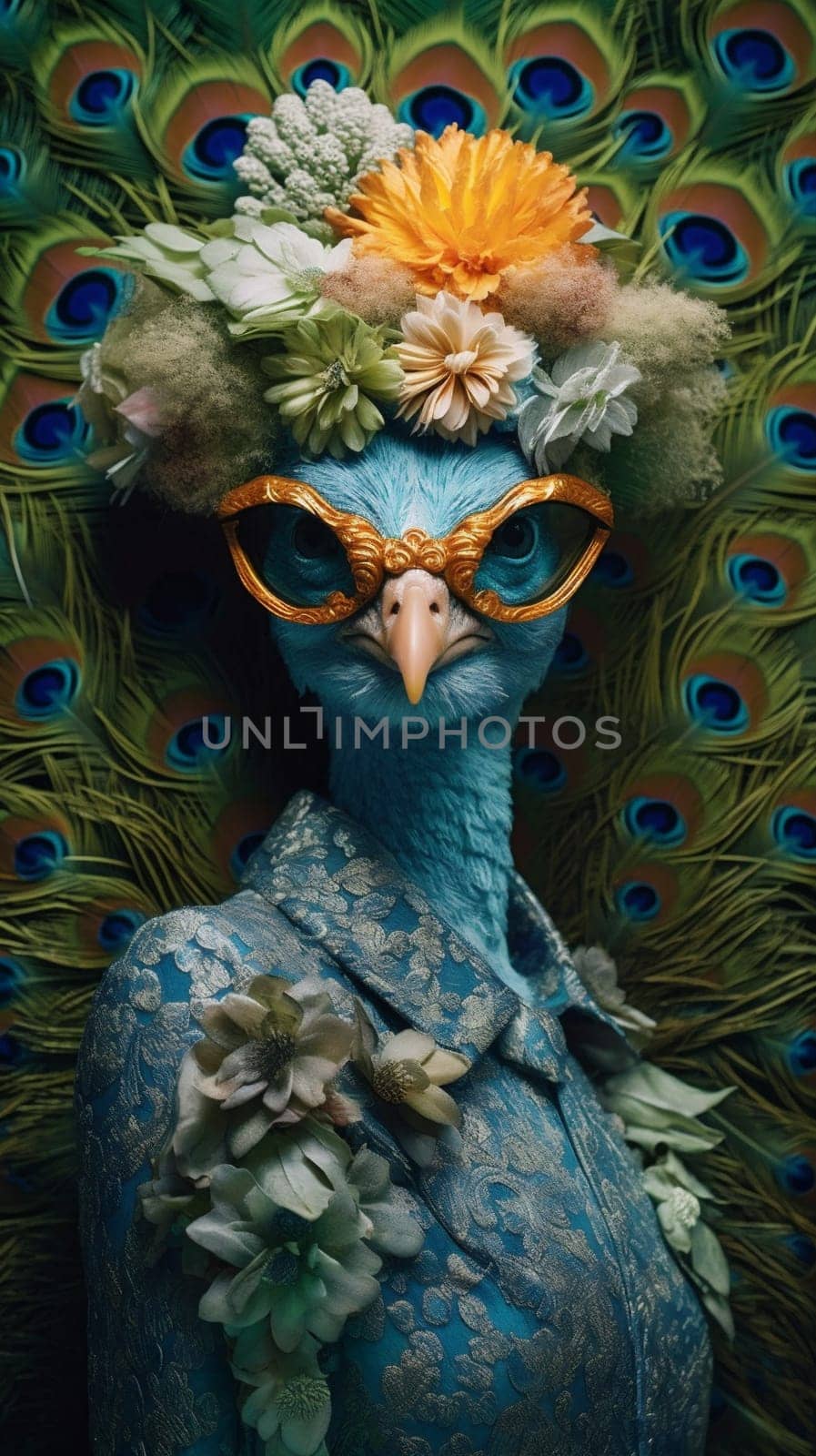 woman bird face jungle peacock glamour colorful beauty beautiful fashion young. Generative AI. by Vichizh