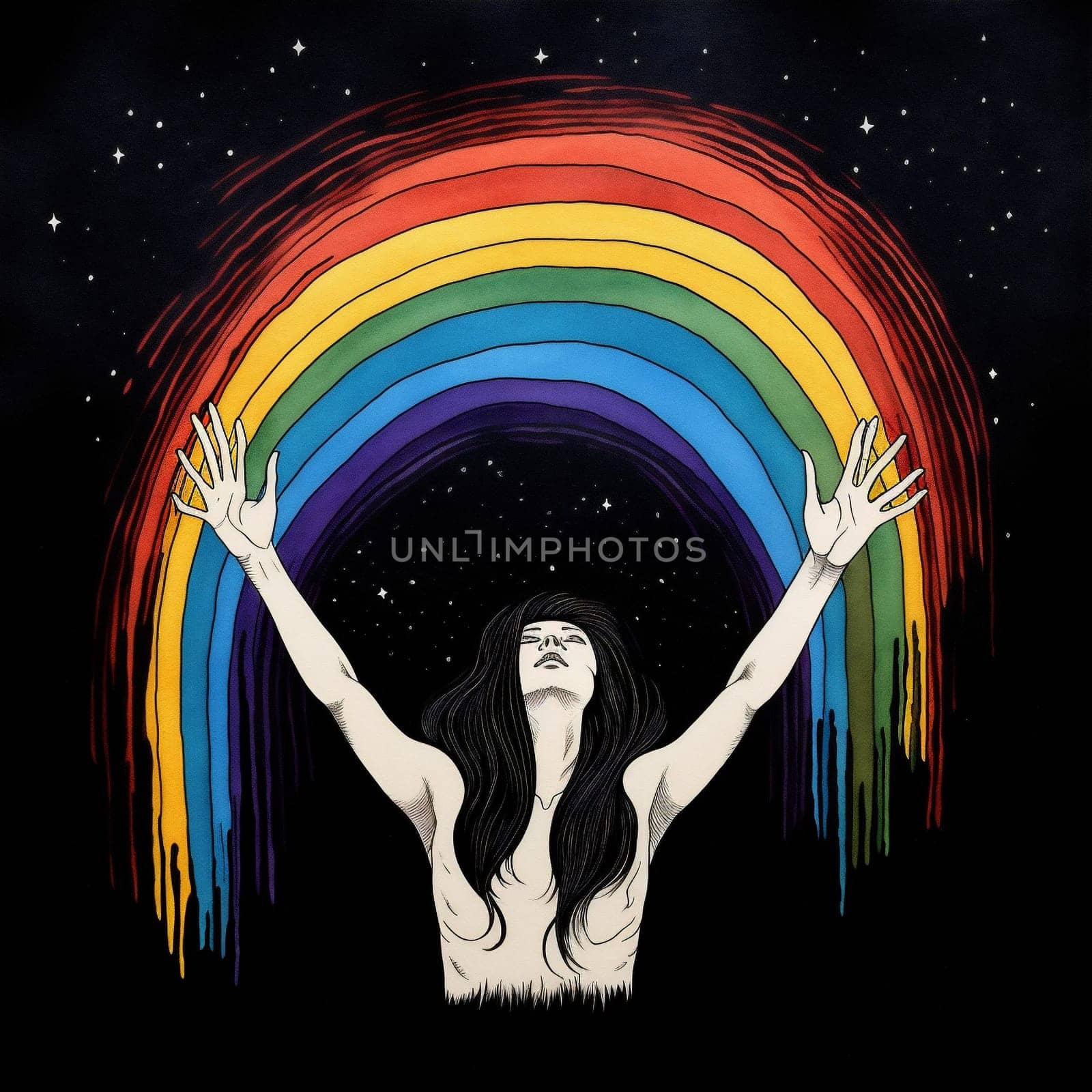 gay woman right poster hand background fist flag sign arm blue female symbol rainbow human person paint pride punch power. Generative AI.