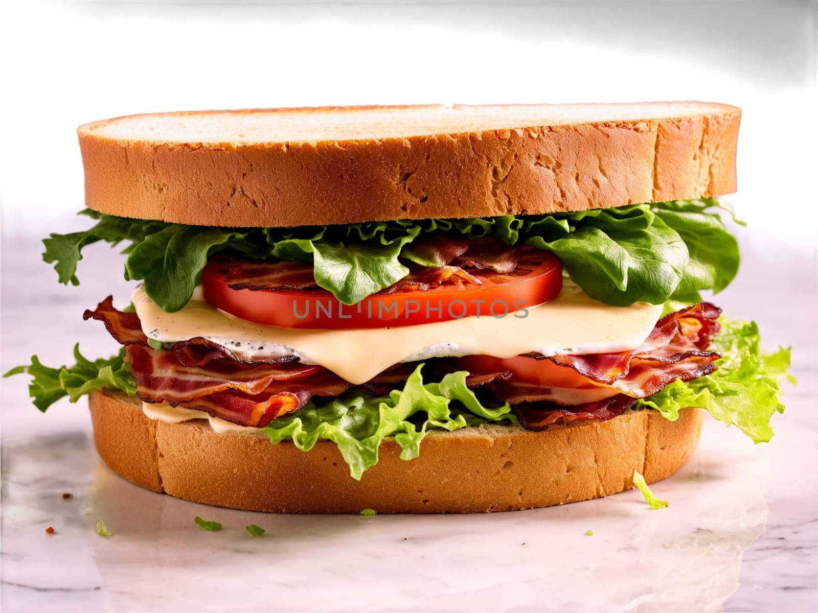 BLT Sandwich classic sandwich with crispy bacon fresh lettuce juicy tomato slices and mayonnaise. Food isolated on transparent background.