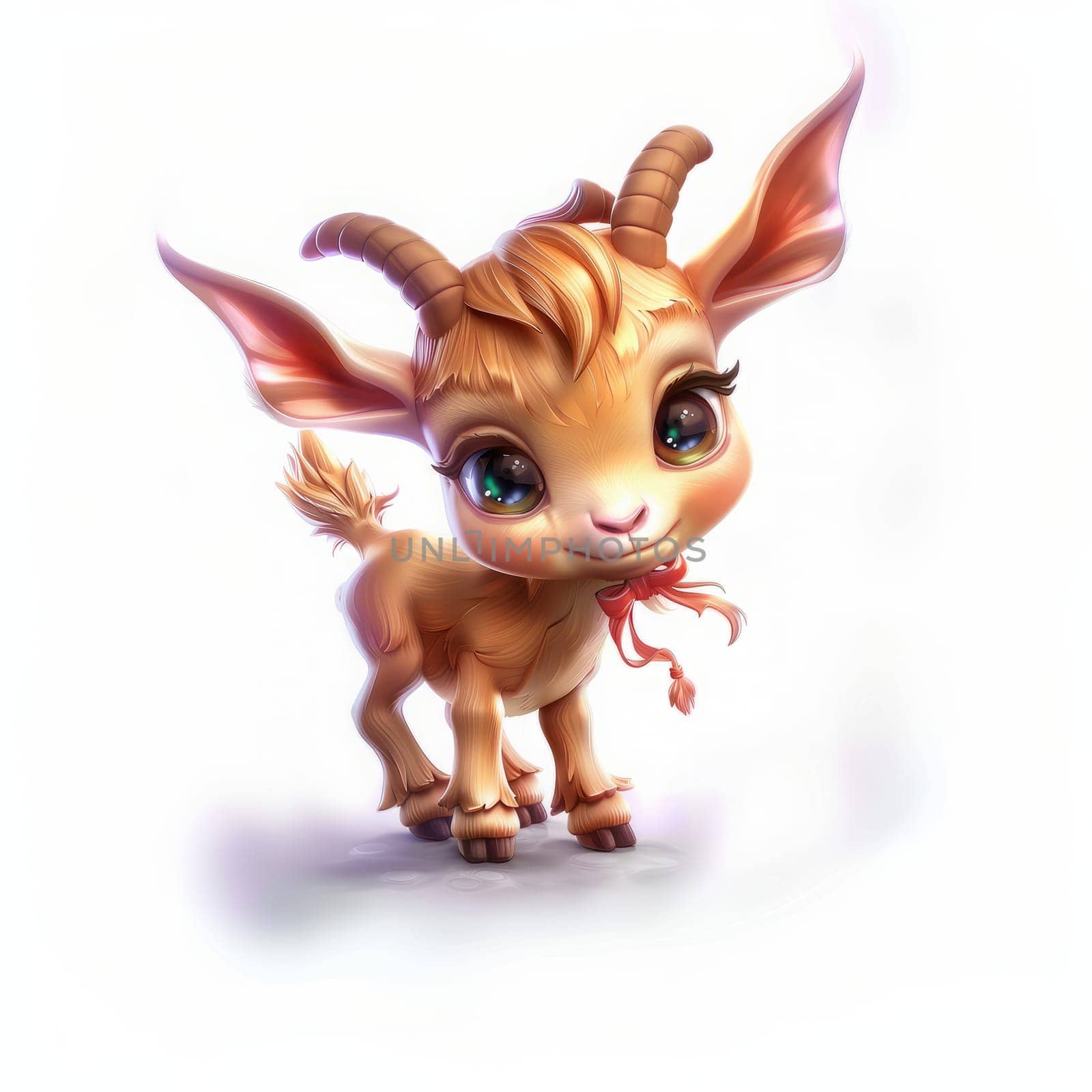 Adorable cartoon goat with big eyes and cute expressions, on white background.