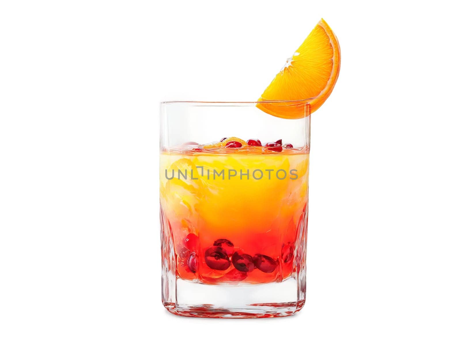 Sex on the Beach A tropical glass with layered orange and red liquid orange slice. Drink isolated on transparent background.