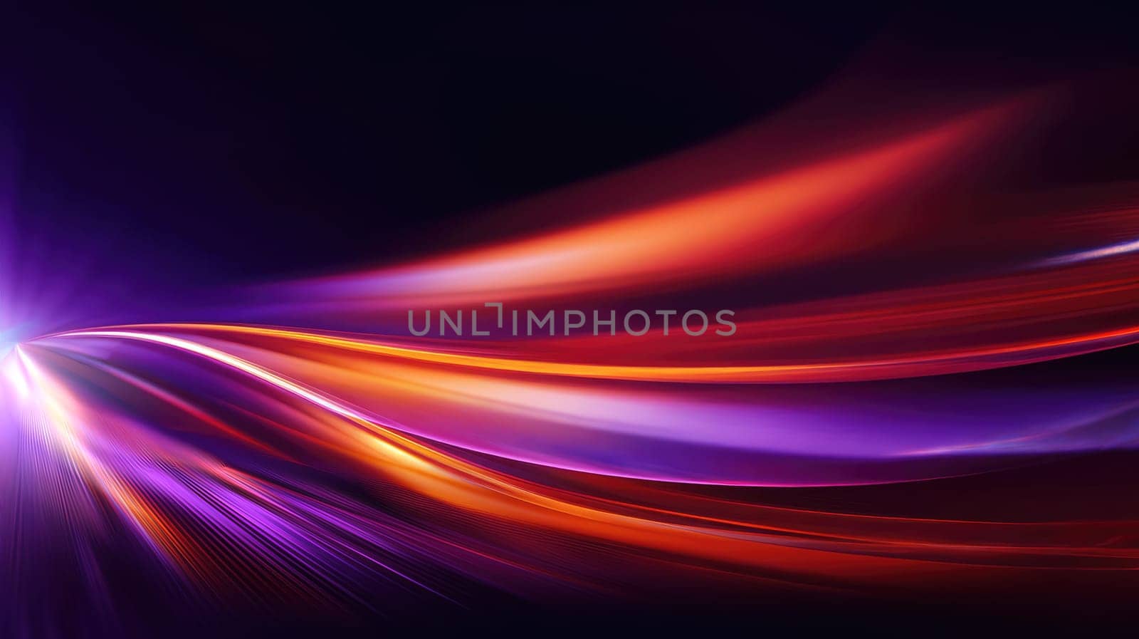 Abstract background of glowing coloured wavy lines on a dark background. Graphic design element with neon lights