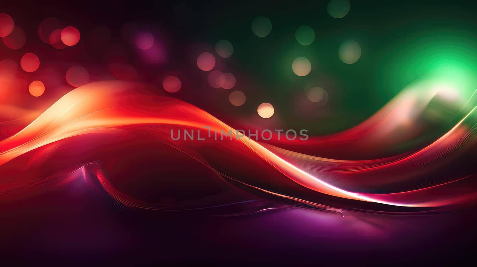 Abstract background of glowing coloured wavy lines on a dark background. Graphic design element with neon lights
