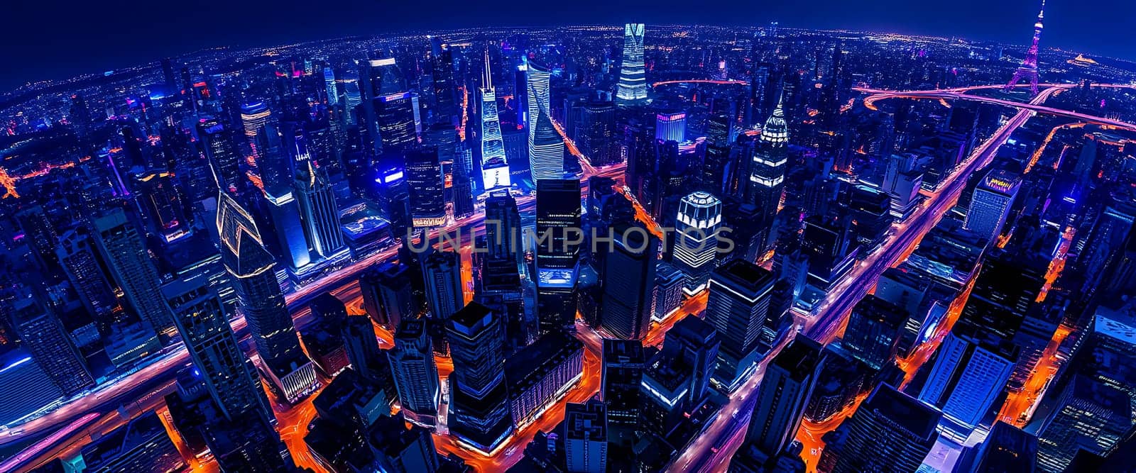 The vibrant skyline of Shanghai sparkles at night, showcasing illuminated skyscrapers and busy streets filled with vehicles, highlighting the city's dynamic energy and modern architecture.