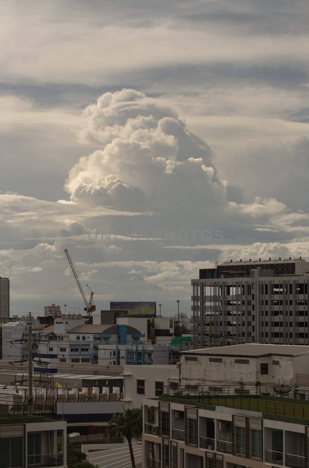 Bangkok, Thailand - 28 Aug 2024 - Bangkok city at Afternoon with Dramatic sky background. Amazing Clouds and Sky over Metropolitan City. use it as your wallpaper, poster and banner design, Selective focus.