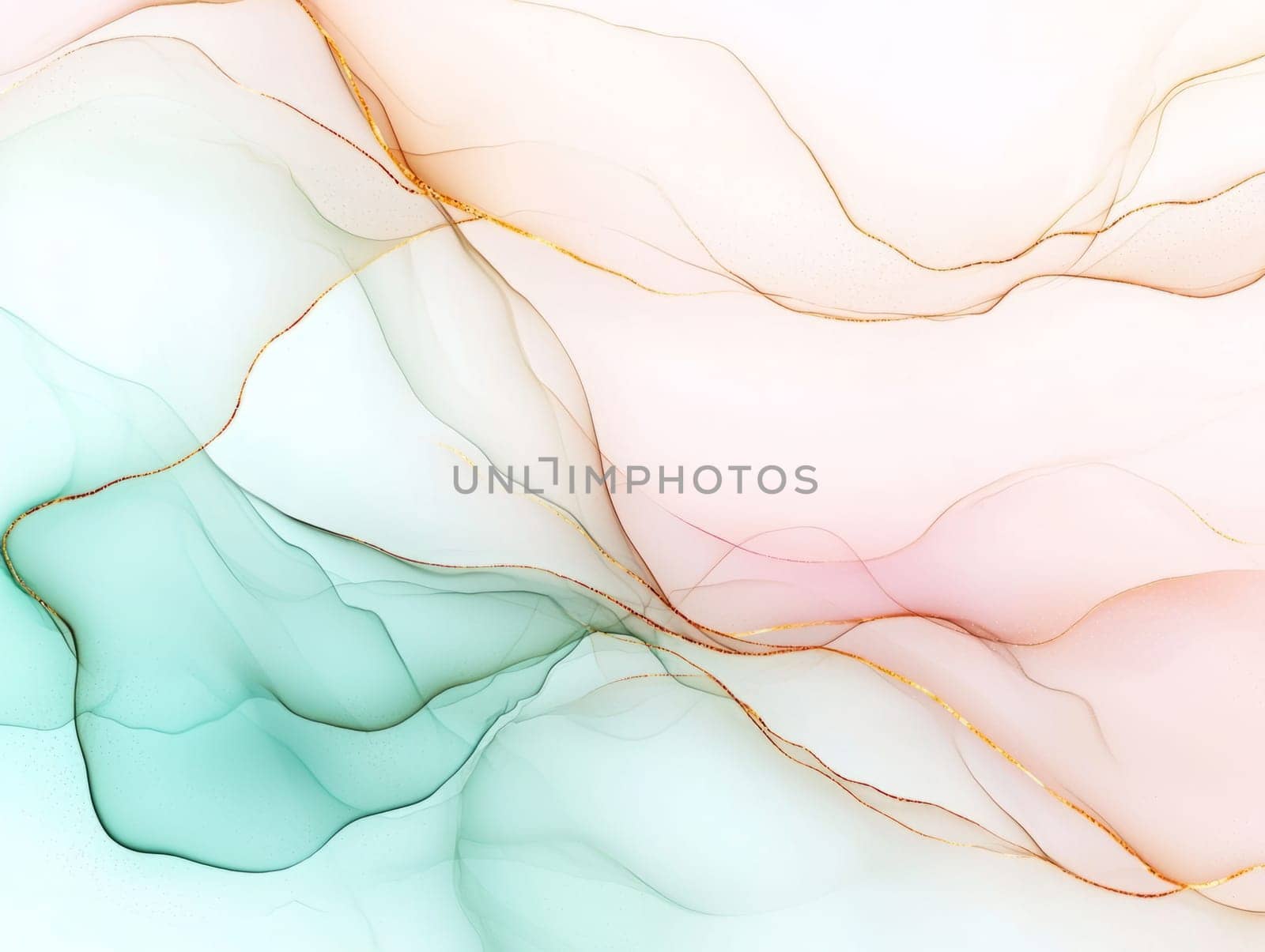 Blue Tint Abstract Alcohol Ink PAinted Background. Colorful Cyan and Golden Particles Creative Modern Wallpaper Design Template. Ai generated
