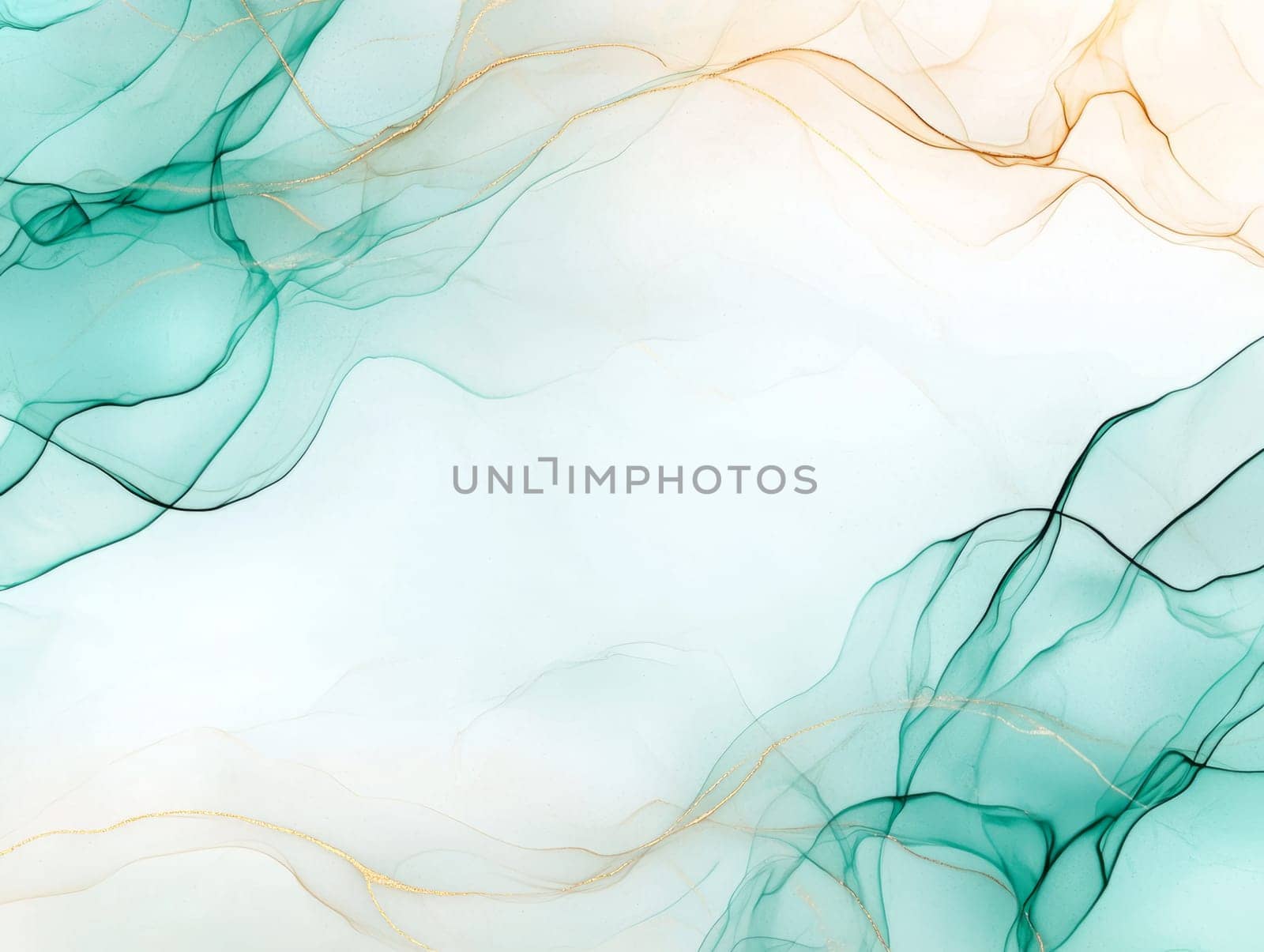 Blue Tint Abstract Alcohol Ink PAinted Background. Colorful Cyan and Golden Particles Creative Modern Wallpaper Design Template. Ai generated