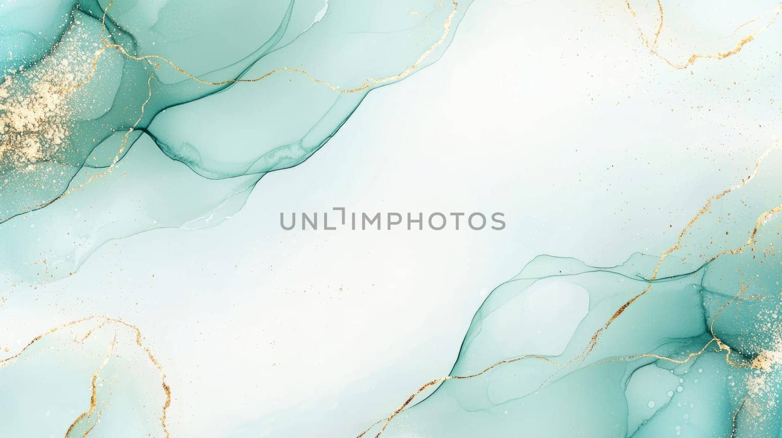 Blue Tint Abstract Alcohol Ink PAinted Background. Colorful Cyan and Golden Particles Creative Modern Wallpaper Design Template. Ai generated