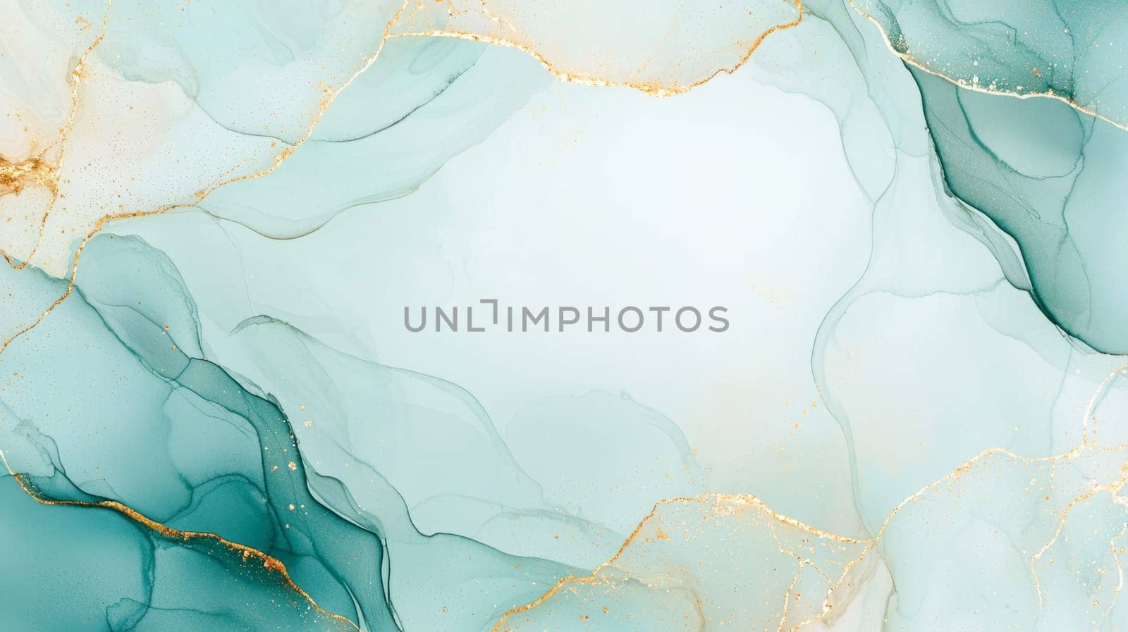 Blue Tint Abstract Alcohol Ink PAinted Background. Colorful Cyan and Golden Particles Creative Modern Wallpaper Design Template. Ai generated