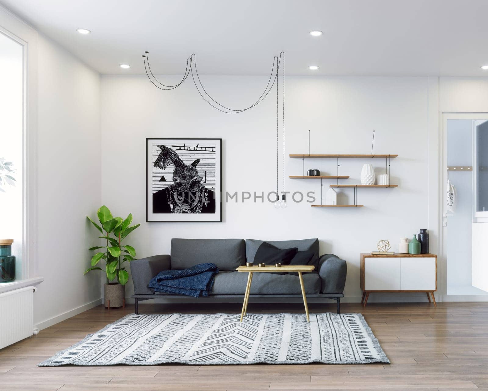 modern living interior design. 3d rendering concept