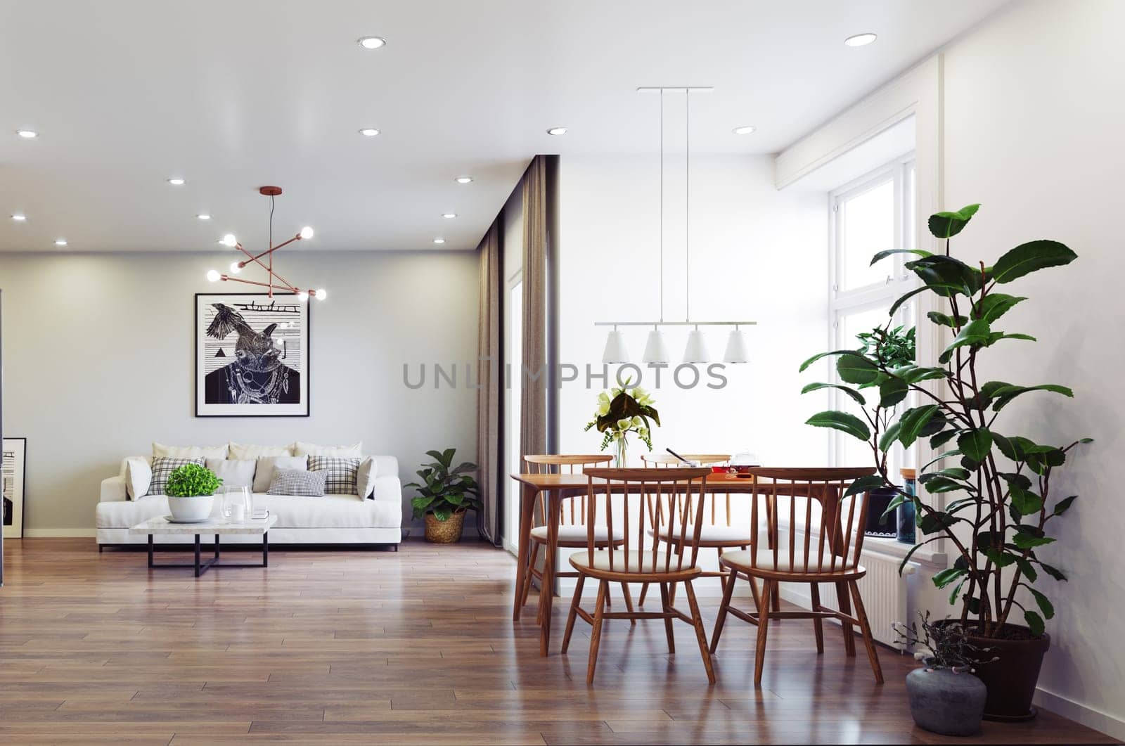 modern living interior design. 3d rendering concept