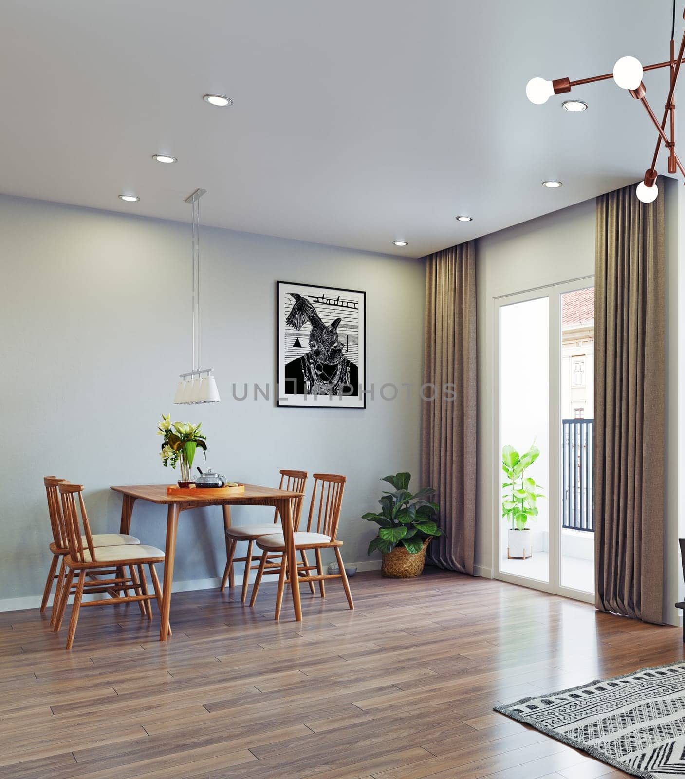 modern living interior design. 3d rendering concept