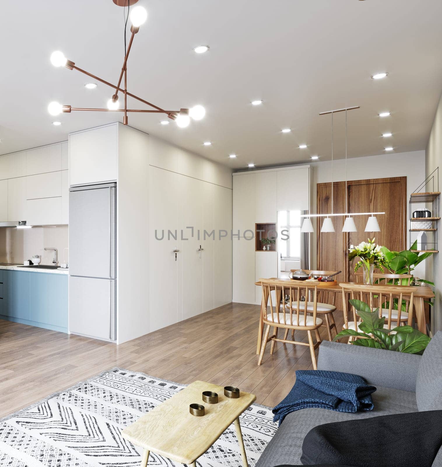 modern living interior design. 3d rendering concept