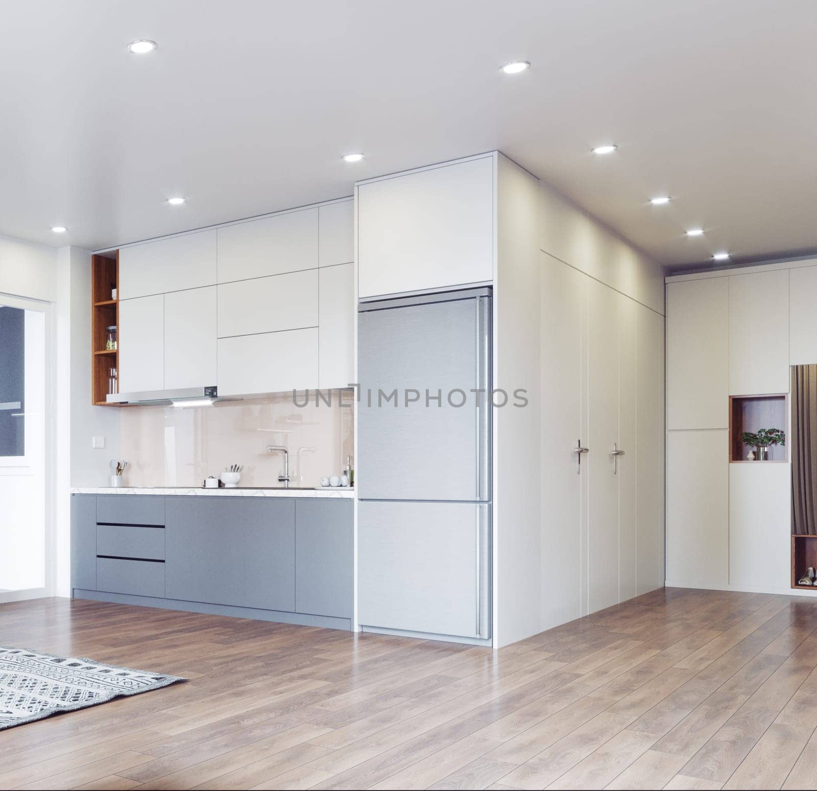 modern living interior design. 3d rendering concept