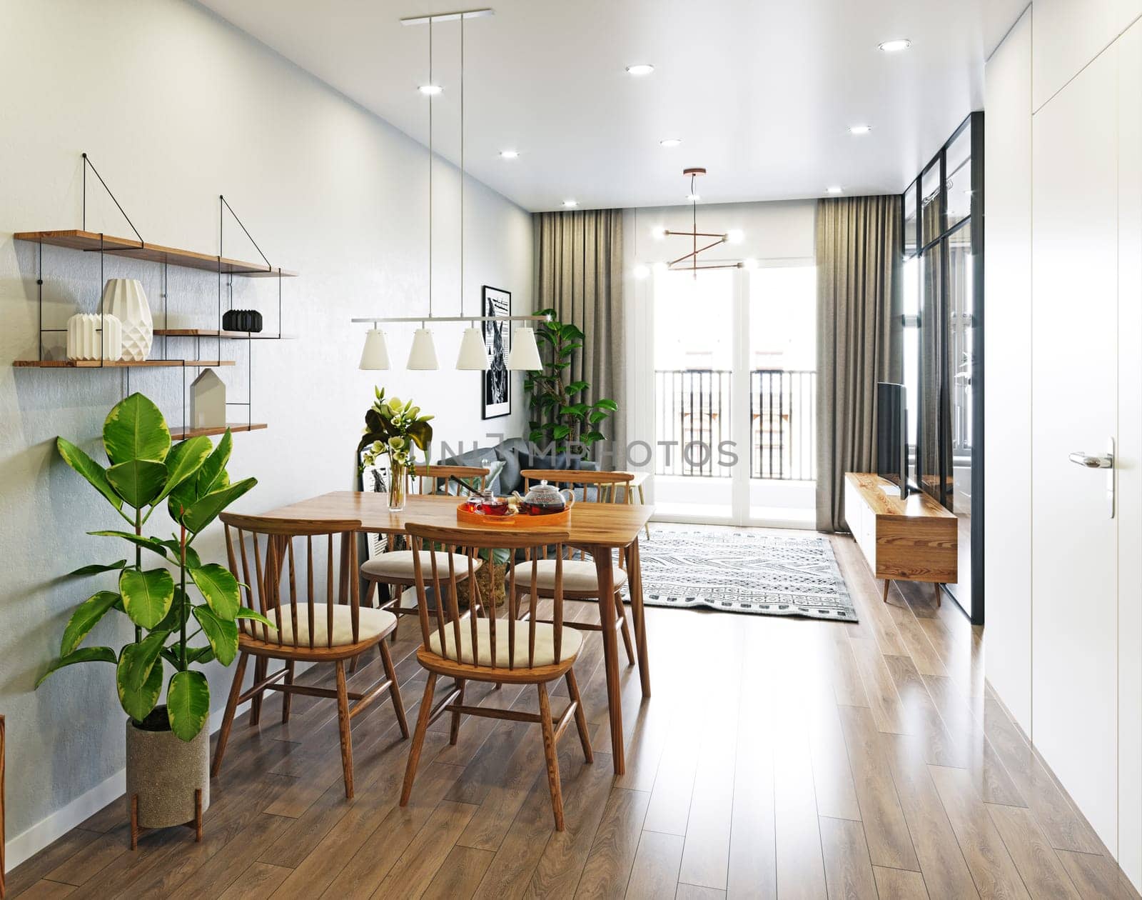 modern living interior design. 3d rendering concept